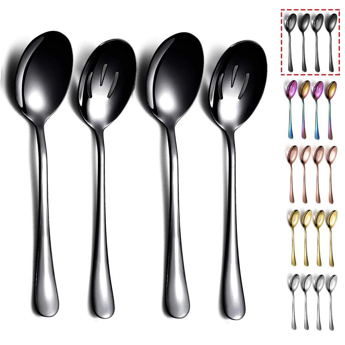 Black Kyraton Titanium Plating Serving Set - 4 Pieces, Includes 2 Spoons and 2 Slotted Spoons