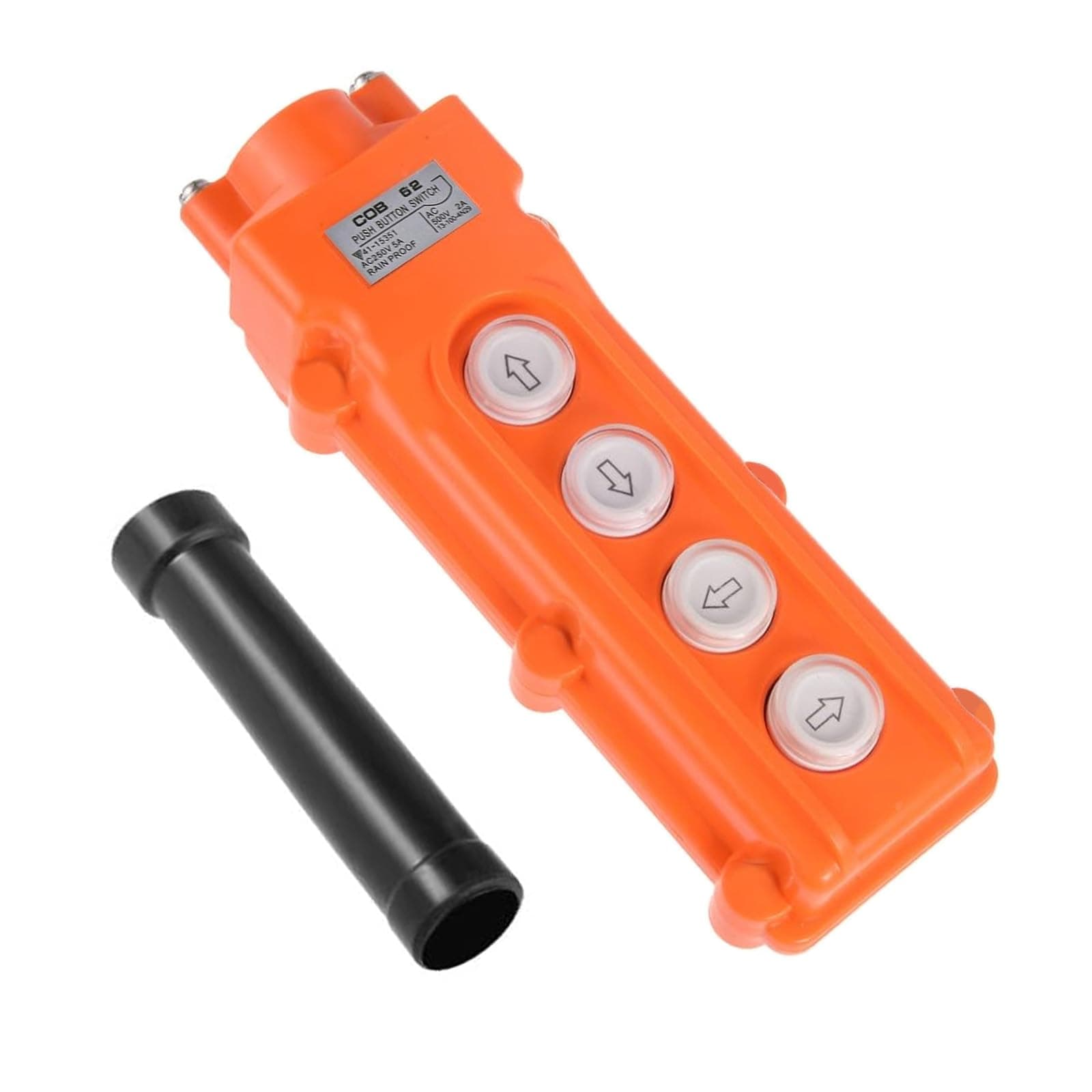 - RuoFeng 4 Ways Hoist Crane Push Button Switch Rainproof COB-62, 250V, 5 Amp, 500V, 2 Amp, Orange Hoist Pendant Switch with Rubber Cable Barrel