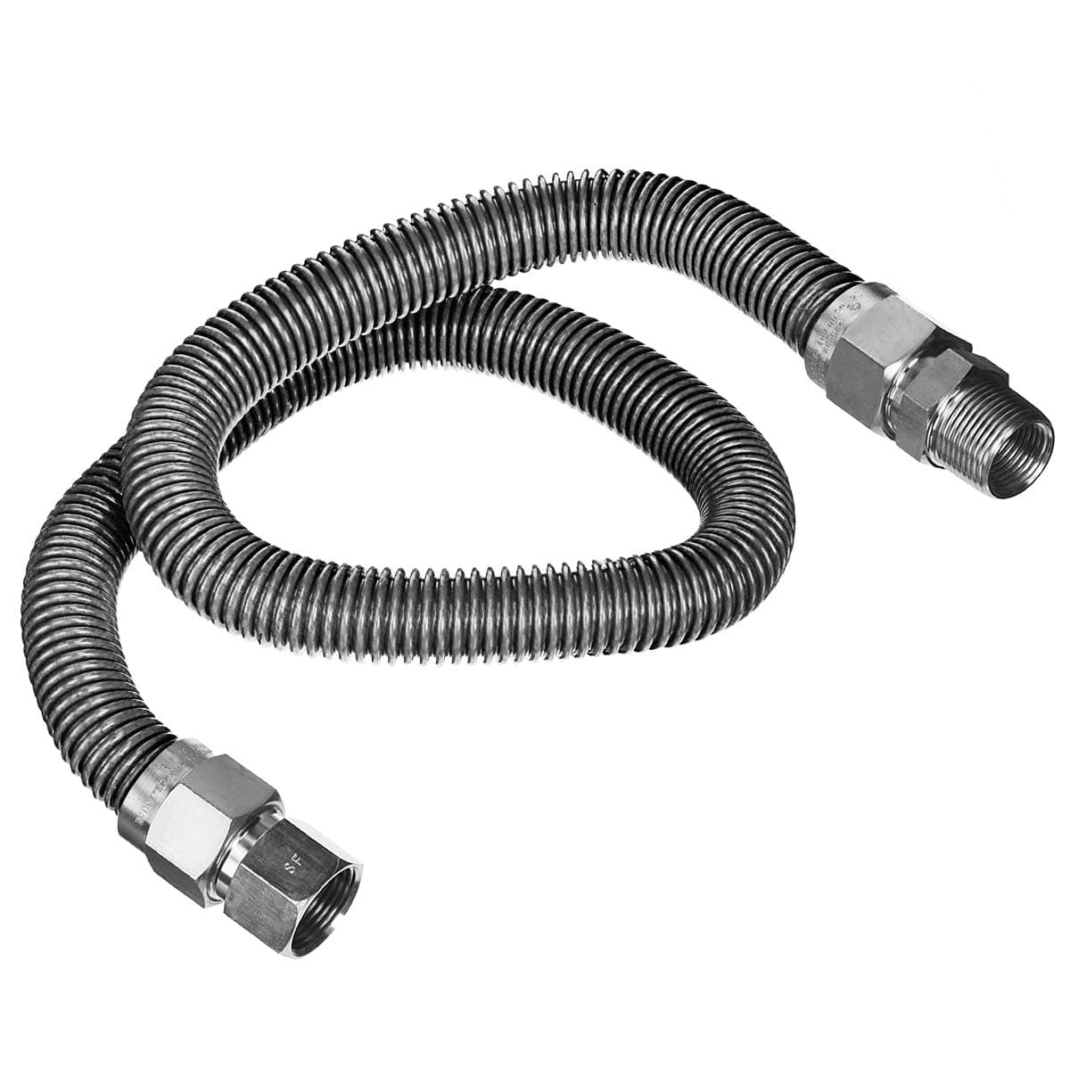 Highcraft GUHD-TT14-48D Gas Line Hose 3/8'' O.D. x 48'' Length with 1/2 in. FIP x MIP Fitting, Uncoated Stainless Steel Flexible Connector, 48 Inch
