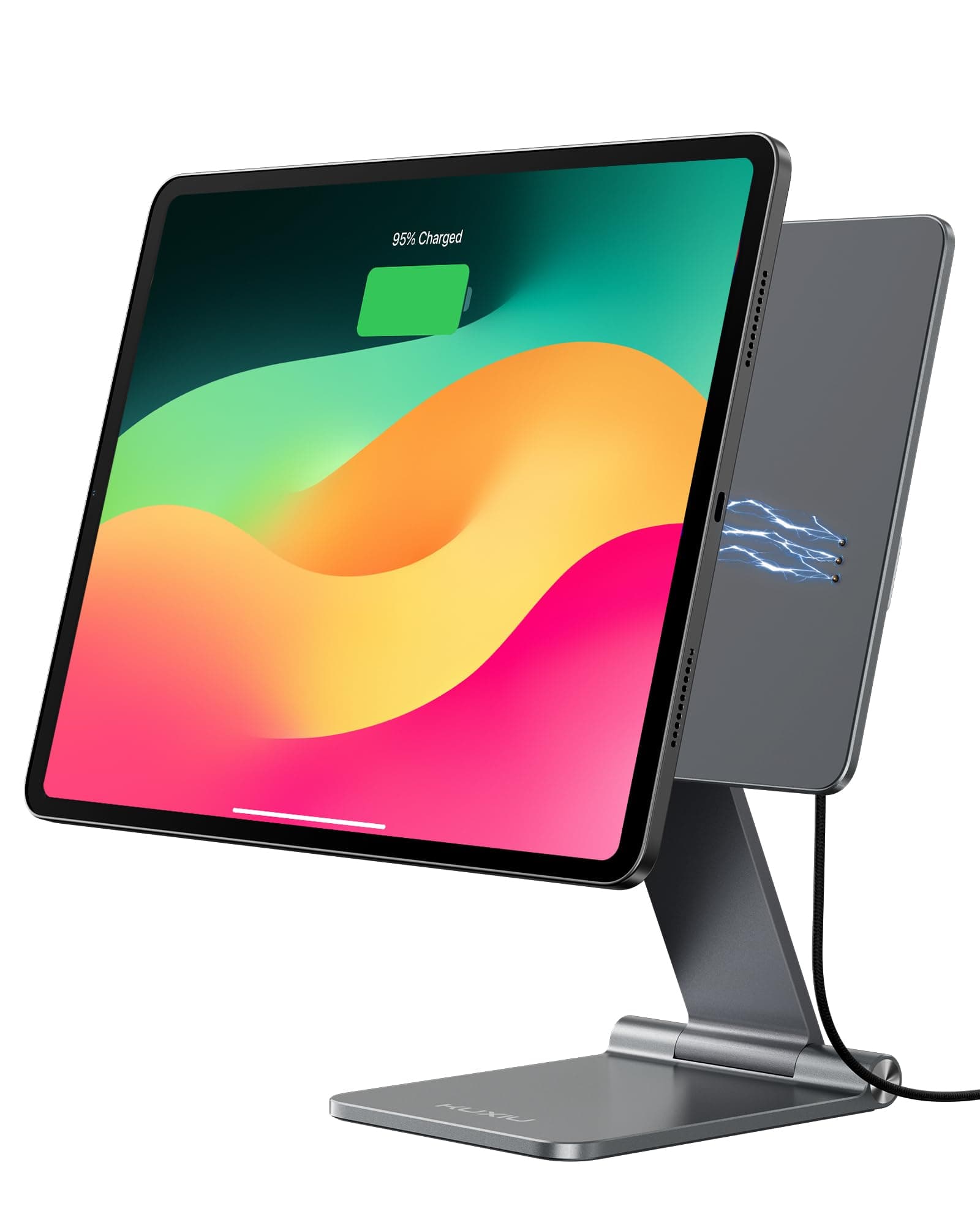 Magnetic Wireless Charging Stand for iPad Pro/Air 11" M2 M3, Aluminum Alloy Foldable Tablet Holder Mount, Adjustable Desk Stand for iPad Pro 11 1st/2nd/3rd/4th, Air 10.9" 4/5th
