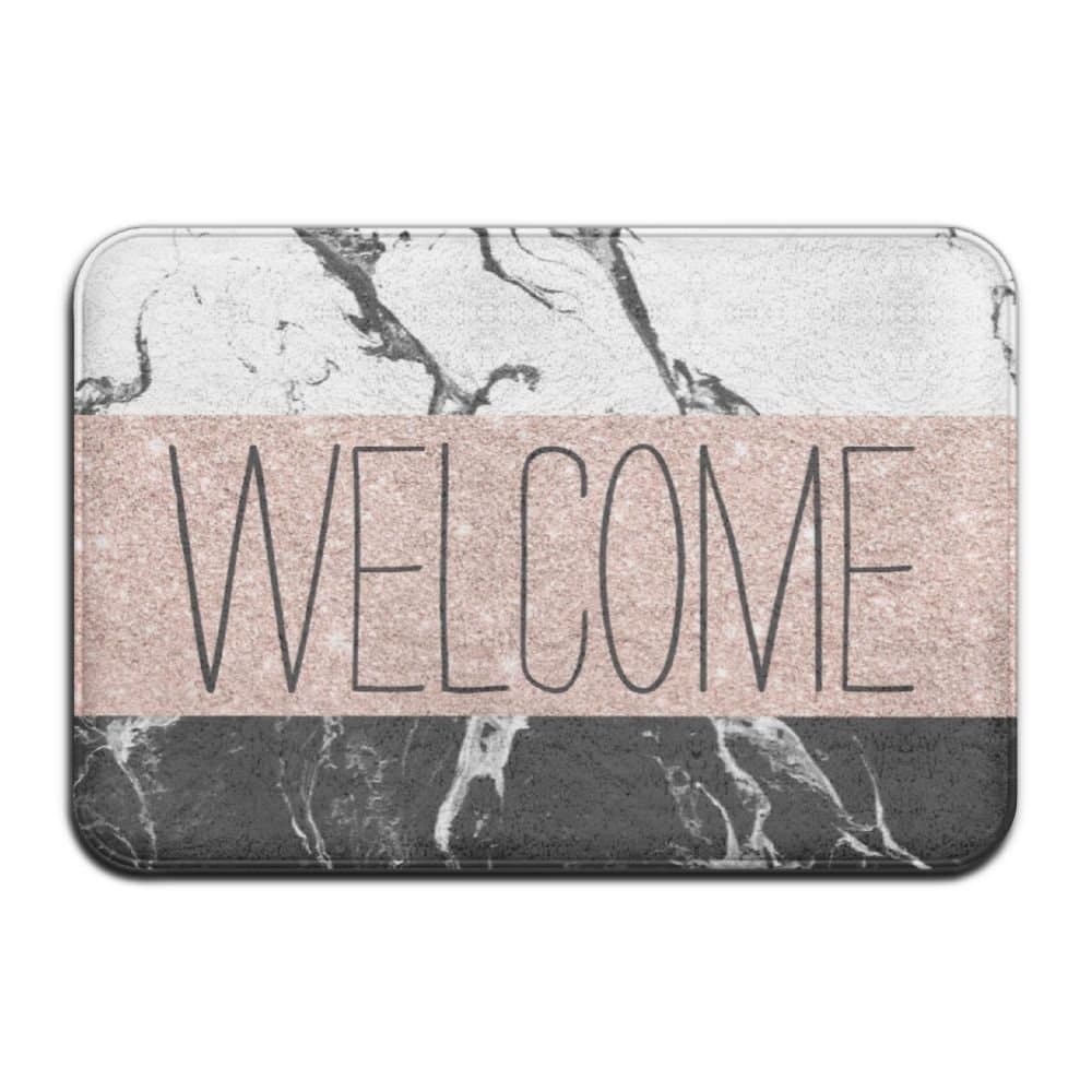 Gaojiapei Black White Marble Rose Gold Color Block Stripes Super Absorbent Anti-Slip Mat,Funny Doormat,Indoor/Outdoor Decor Rug Doormat 23.6(L) X15.7(W) Inch Non-Slip Home Decor