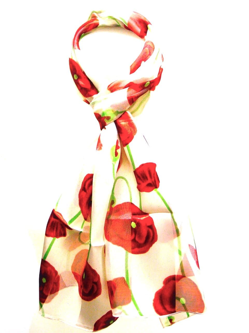Beautiful Long Poppy Flower Print Satin Stripe Scarf Wrap Stole Neck Scarf