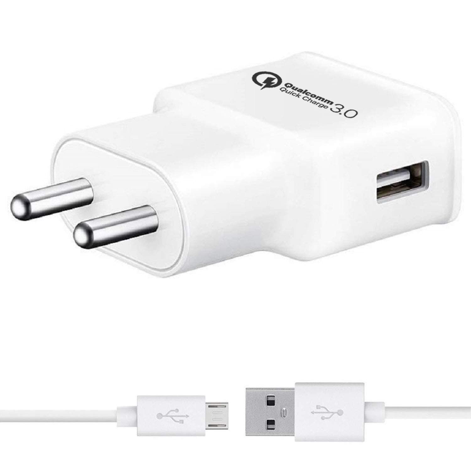 Fast Charger for ZTE Kis V788 Charger Adapter Qualcomm QC 3.0 Quick Charge Adaptive Fast Charging, Rapid, Dash, VOOC, AFC Charger with 1 Meter Micro USB Data CableK Y 1-(White)
