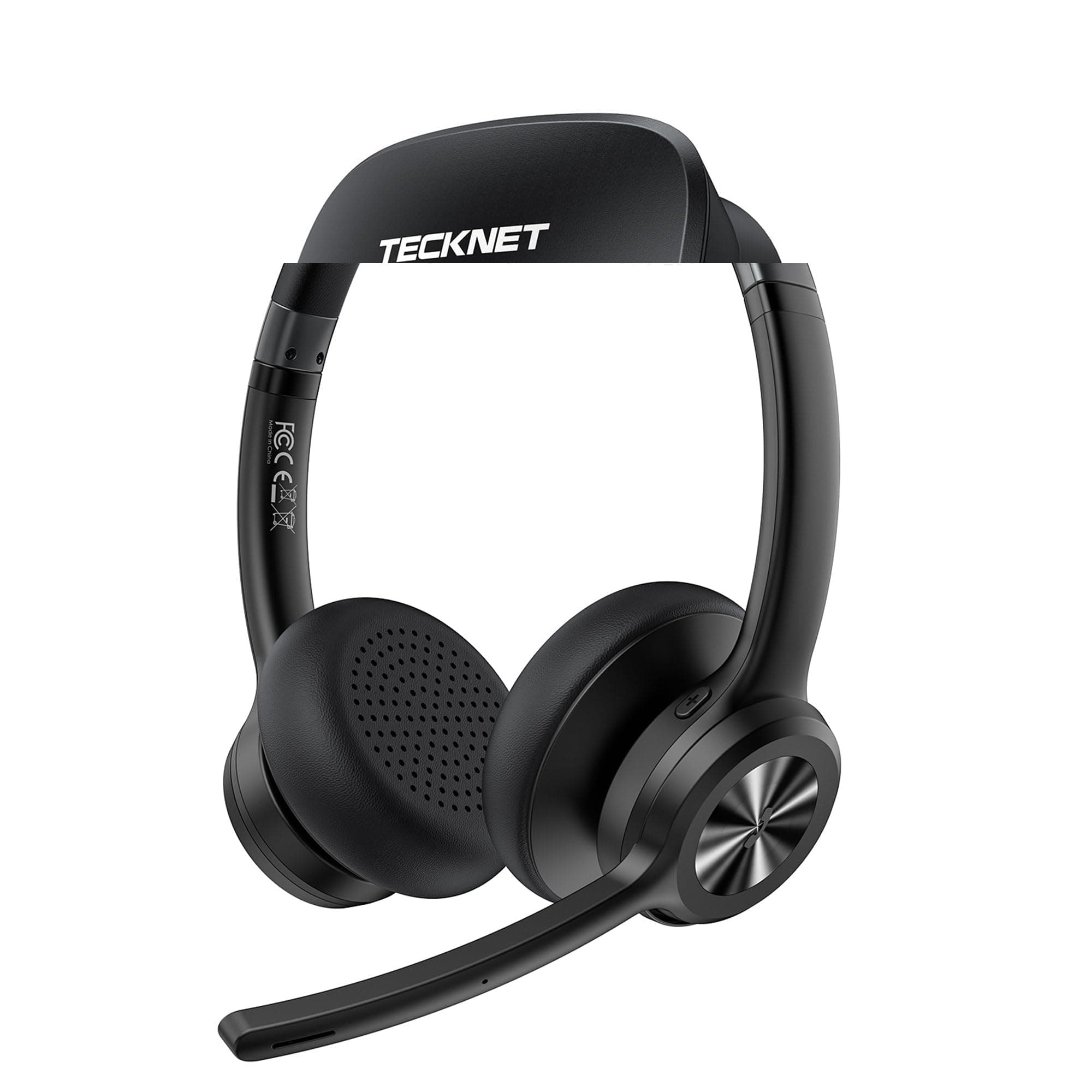 TECKNET Wireless Headset, Bluetooth Headset with AI Noise Cancelling Microphone - Rechargeable Bluetooth V5.2 Headphones, 50H Playtime & Mic Mute, On Ear Headphones for Trucker/Remote Work/Call Center