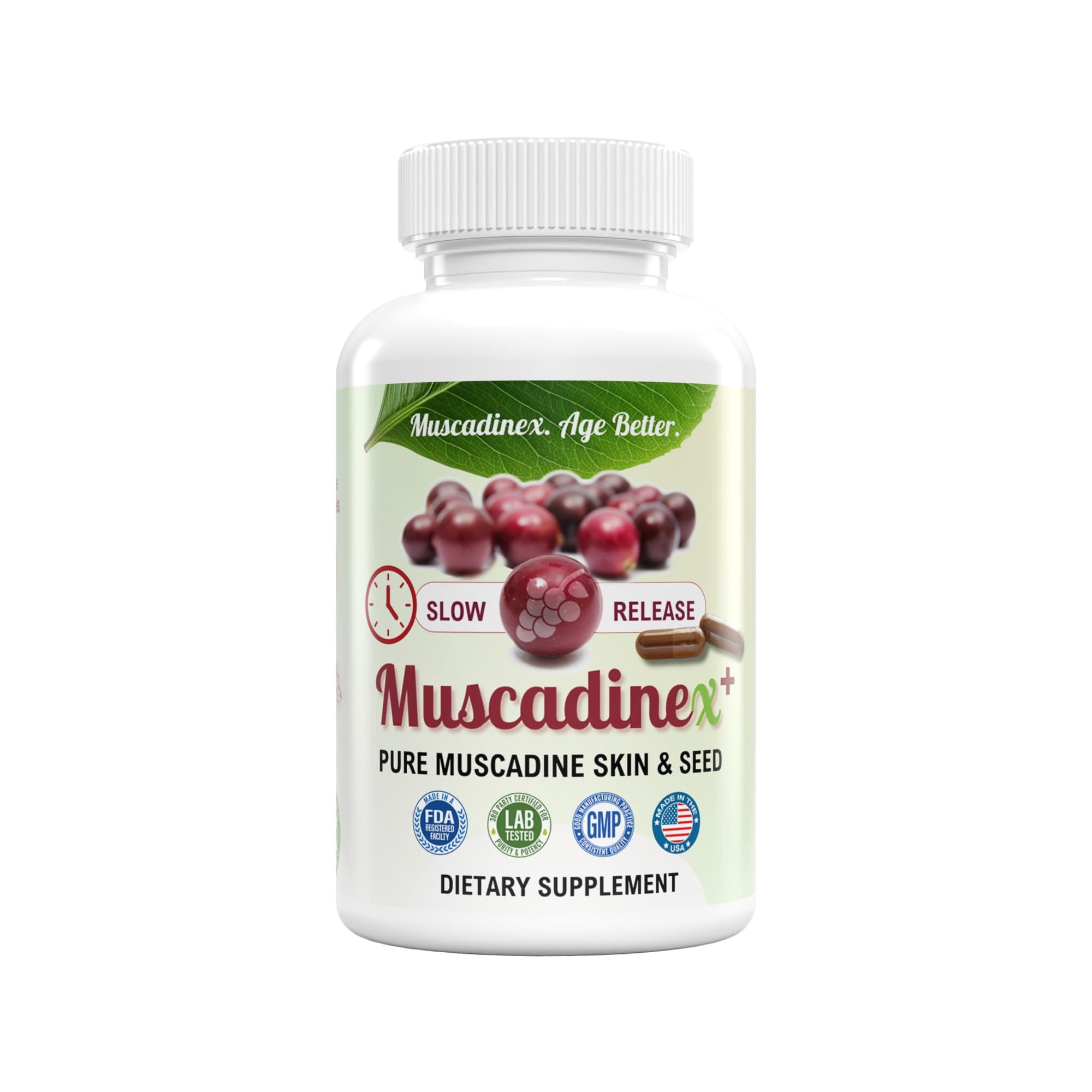 Muscadine Grapeseed Supplement - Superfood Supplement - High ORAC Antioxidant & Polyphenols with Resveratrol, Quercetin & Ellagic Acid - Grape Skin & Seed for Health & Longevity - 60 Slow Release Caps