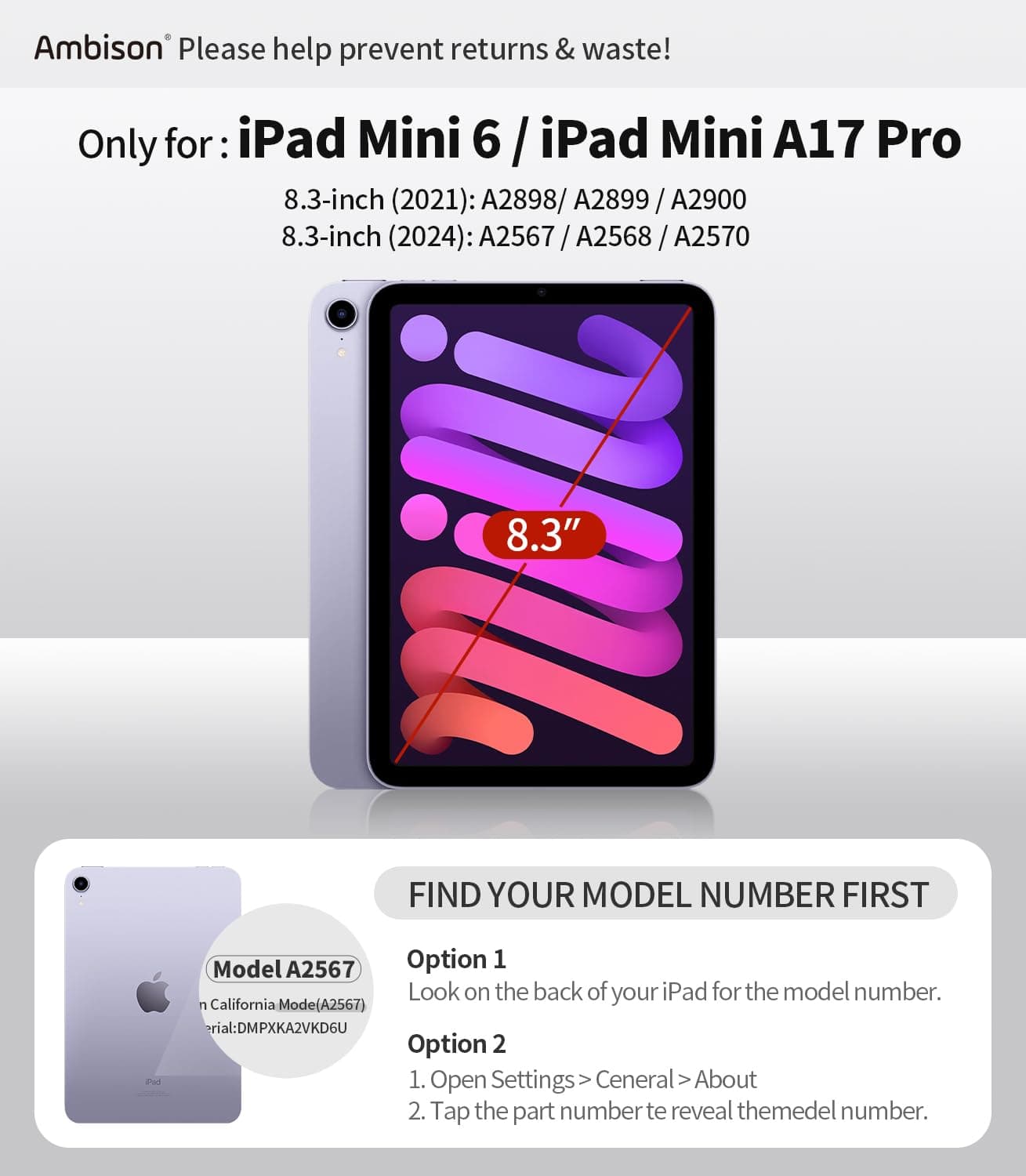 Ambison 2 Pack Matte Glass Screen Protector Designed for iPad Mini A17 Pro 2024 & iPad Mini 6 2021 8.3", Anti-Glare/Easy Installation/Smooth as Silk, Tempered Glass for iPad Mini 7/6th Generation