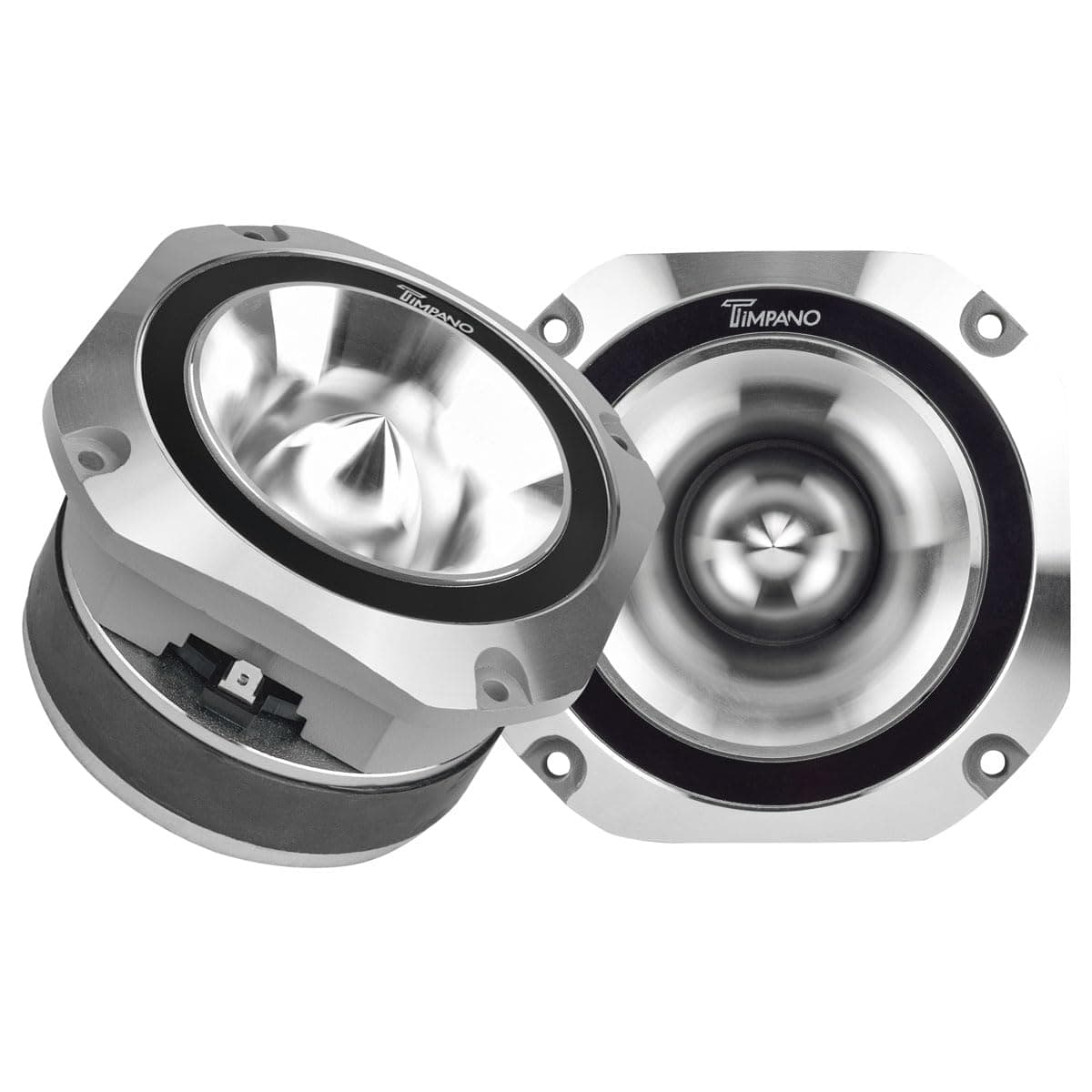 Timpano Super Tweeter 4 Inch TPT-ST25 Chrome, 8 Ohm, 900 Watts Max, 107 dB, 1.5 in Voice Coil, HIgh Sensitivity, Slim Profile Bullet Tweeters Speakers for Pro Audio (Pair)