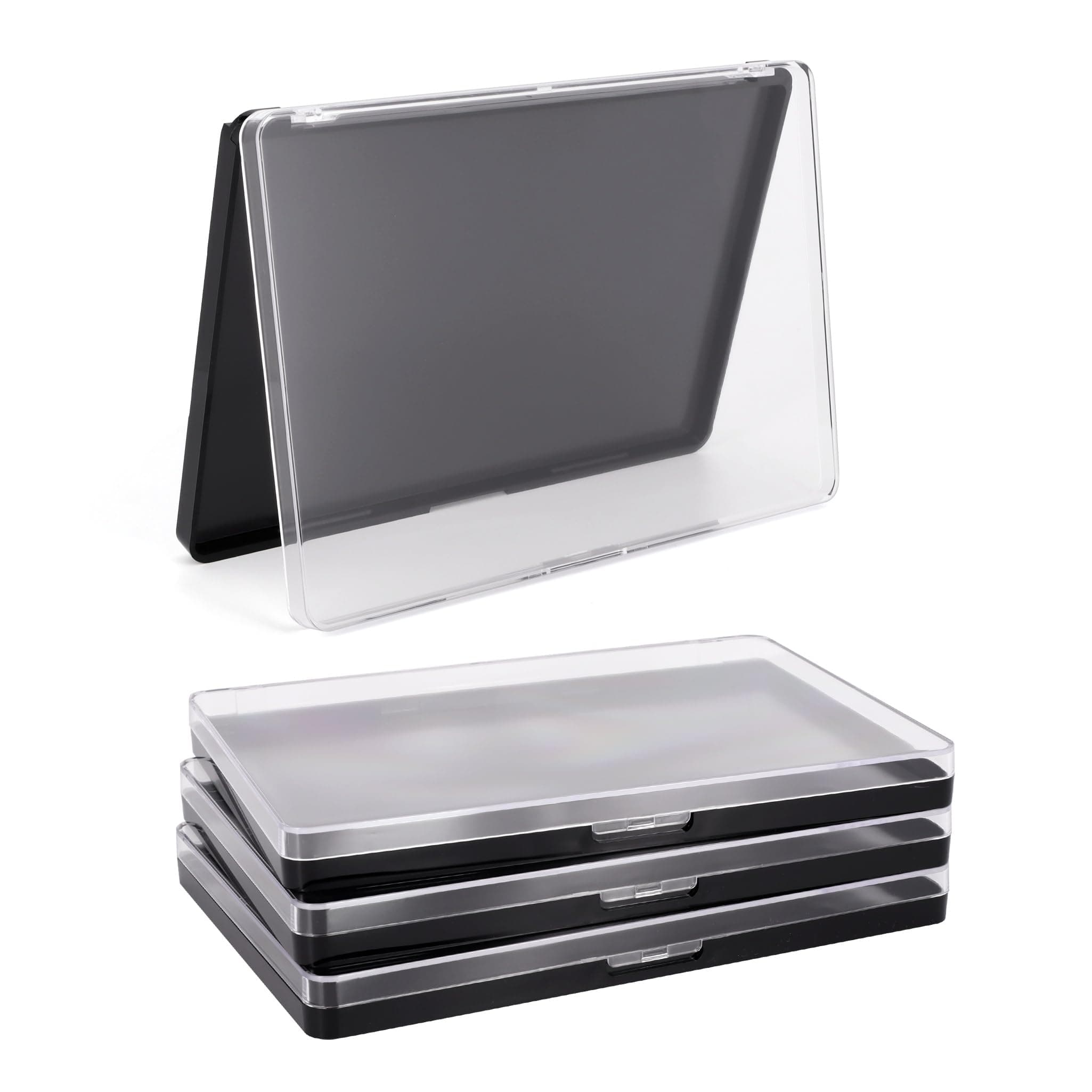 Magnetic Makeup Palette Empty with Clear Top, 3Pack Empty Eyeshadow Pan Dispensing Storage Box with 60Pcs Adhesive Metal Stickers for DIY Cosmetics Lipstick Blush Powder-7.87”X5.51”Palette