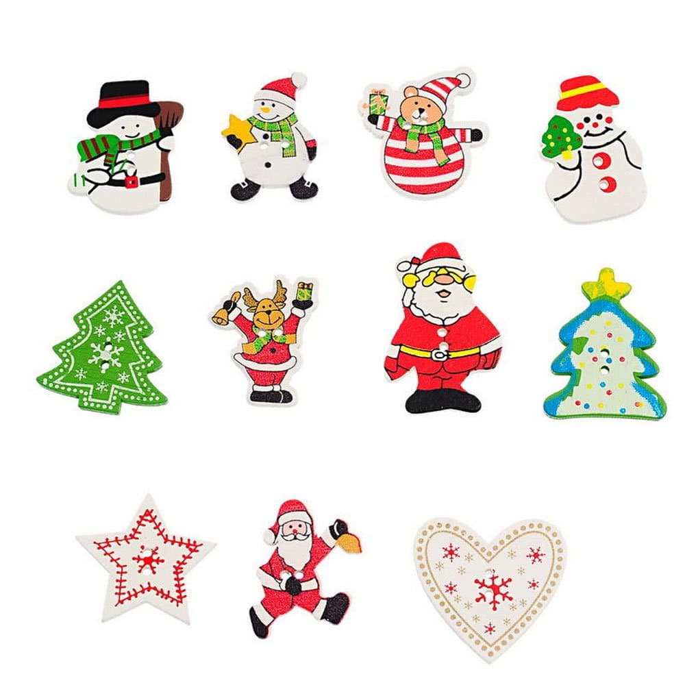 Scrapbooking Ornaments Christmas Pattern 3mm Wooden Sewing Buttons 55pcs, Mixed Colors