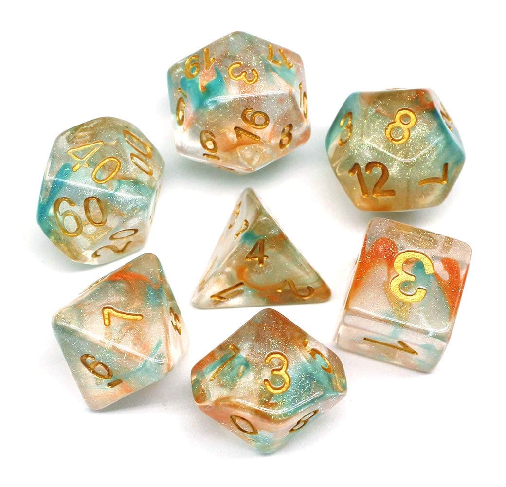 Dice DND Polyhedral Dice RPG Dice for Dungeons and Dragons,Pathfinder,MTG,D&D,Role Playing Game Orange Green Transparent Dice with Color Changing Glitter