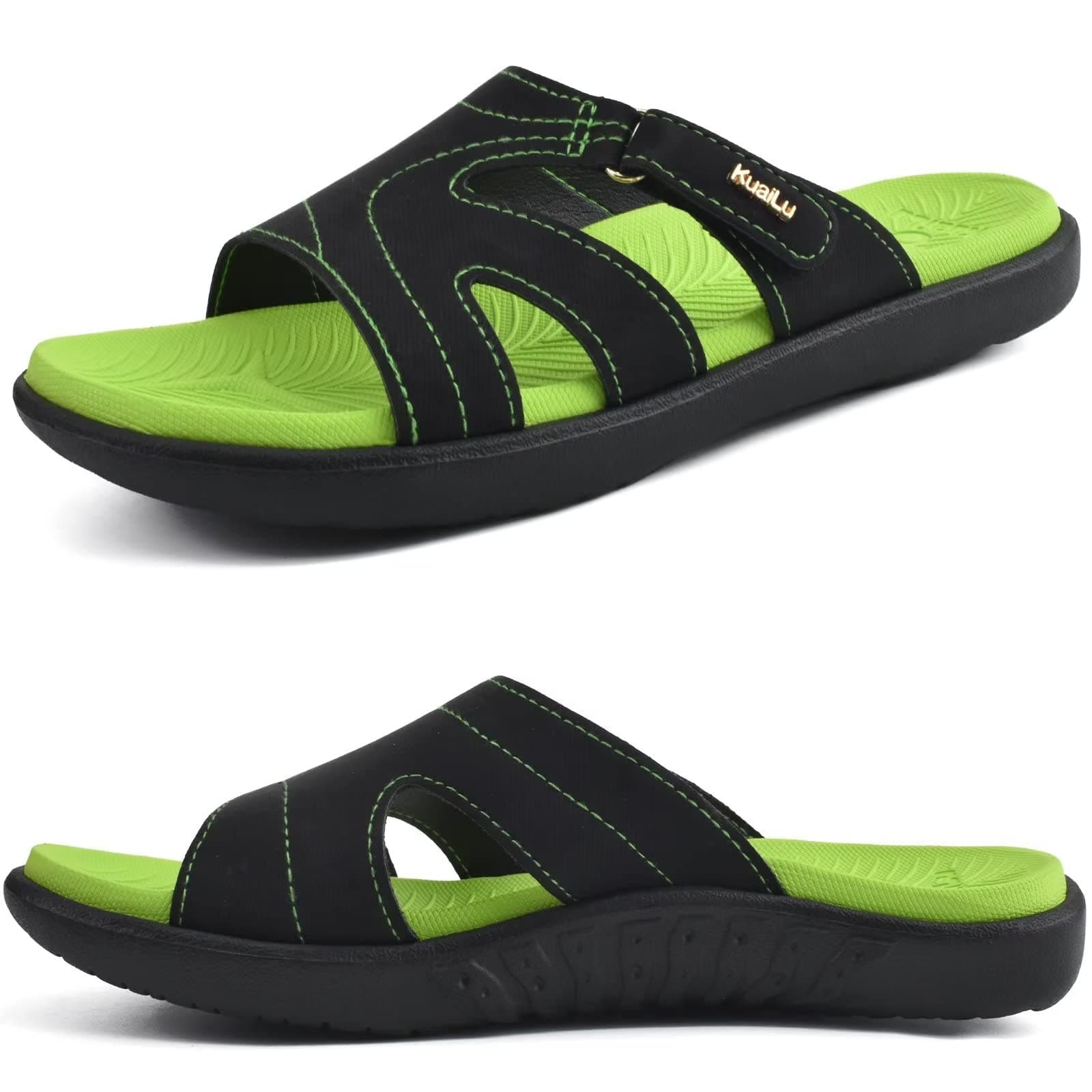 KuaiLuWomens Fashion Orthotic Slides Ladies Lightweight Athletic Yoga Mat Sandals Slip On Thick Cushion Slippers Sandals With Comfortable Plantar Fasciitis Arch Support, Green, 6