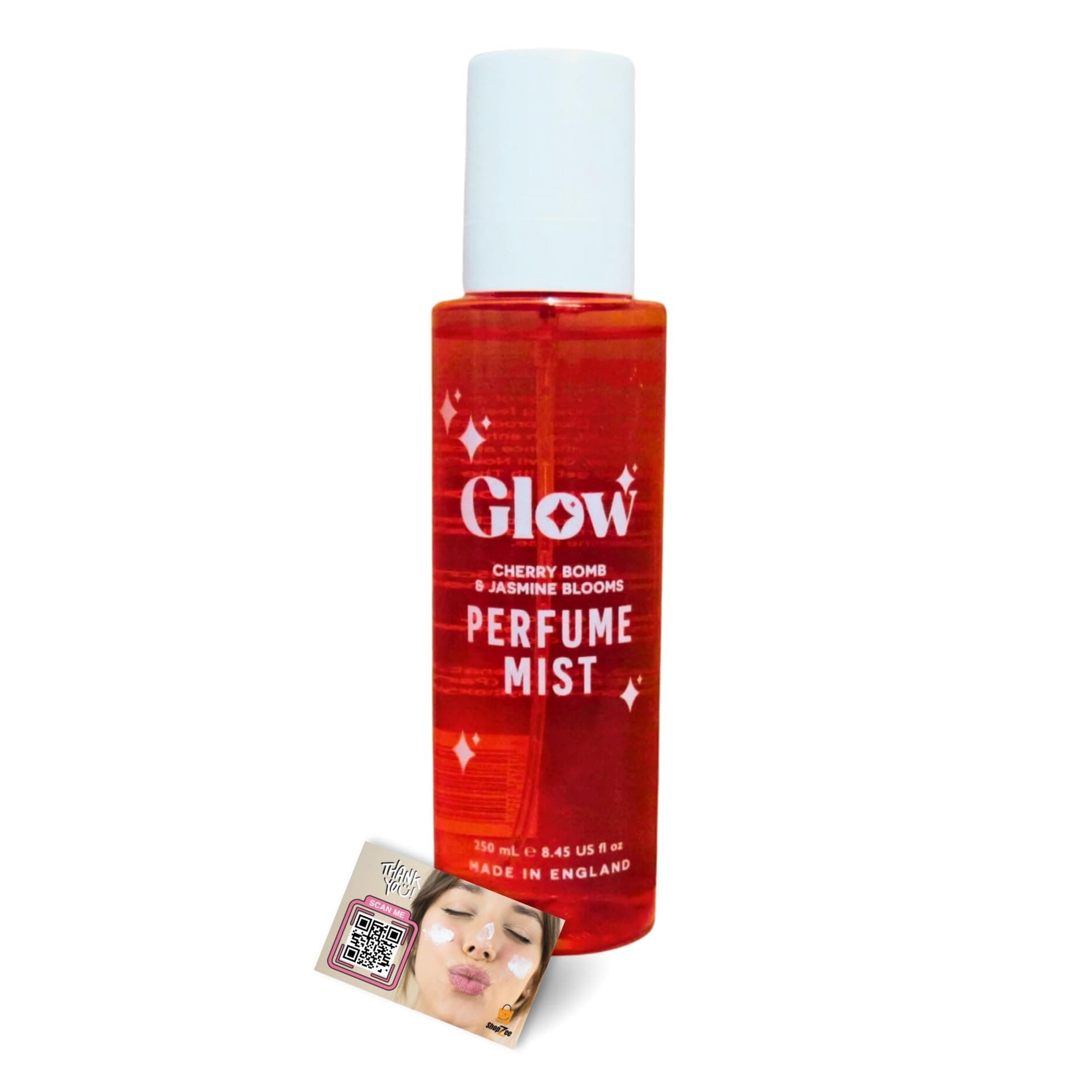 Glow Perfume Mist Spray 250ml - Long-Lasting Body & Hair Fragrance, Premium Scented Body Mist Sprays for Women, Made in the UK - Includes ShopZee Skincare eBook (Cherry Bomb & Jasmine Blooms)