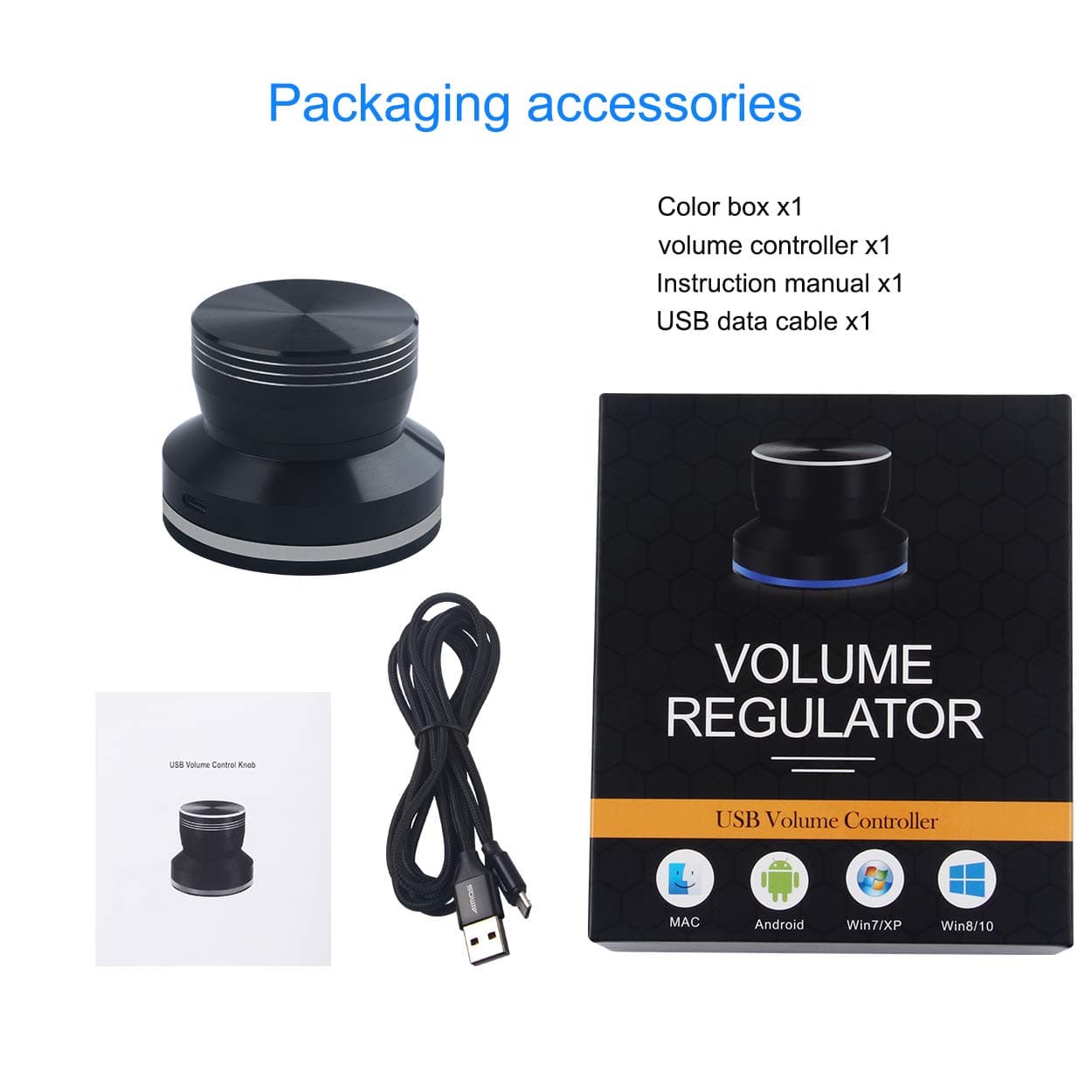 AIMOS USB Audio Volume Controller Knob, Volume Adjuster Rotary Computer Speaker Volume Control Switch For Win7/8/10/XP/Mac/Vista Android (Black)