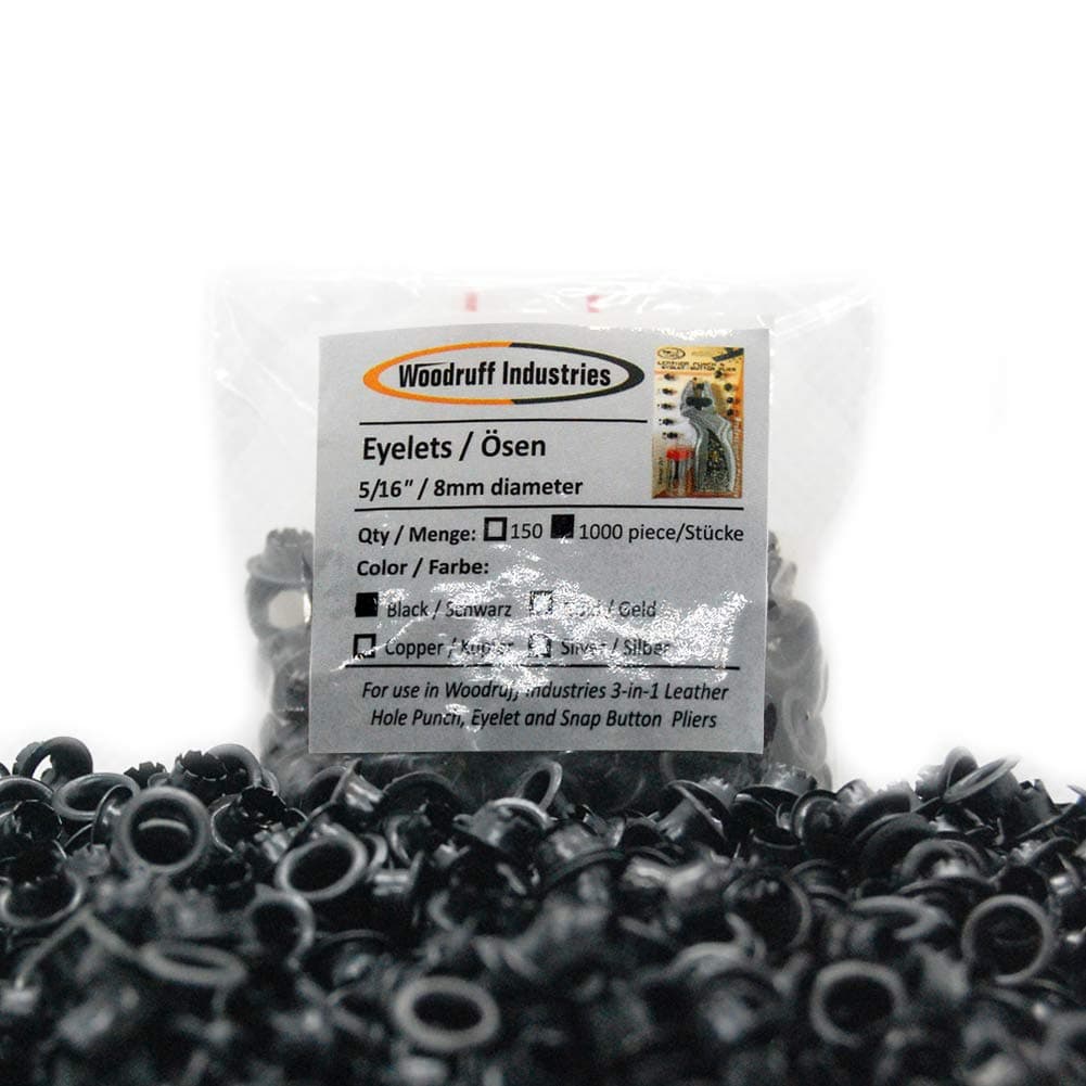 Woodruff Industries 1000 Pieces Black Eyelets for Hole Punch Clothes and Leather Crafts Standard Eyelets 5mm Hole Nickel Plated Iron Metal Grommets for Tarpaulins and Scrapbooking