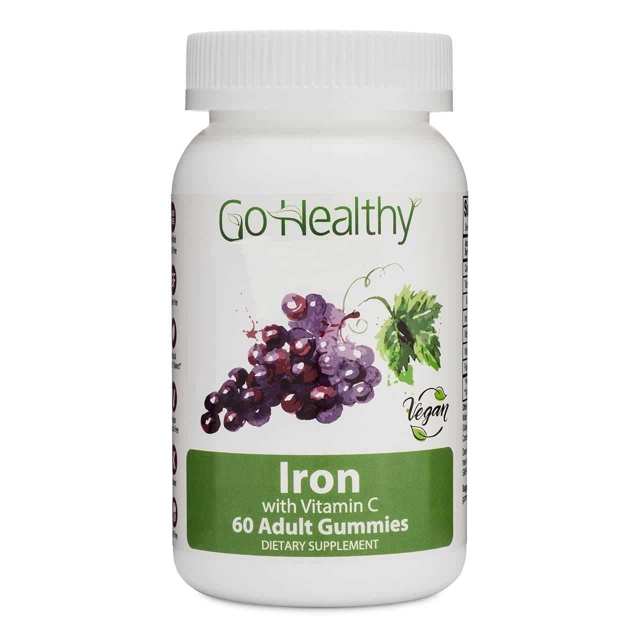 Go Healthy Iron Gummies with Vitamin C, B12, Folic Acid Vegan OU Kosher Halal (60ct) 30 Servings