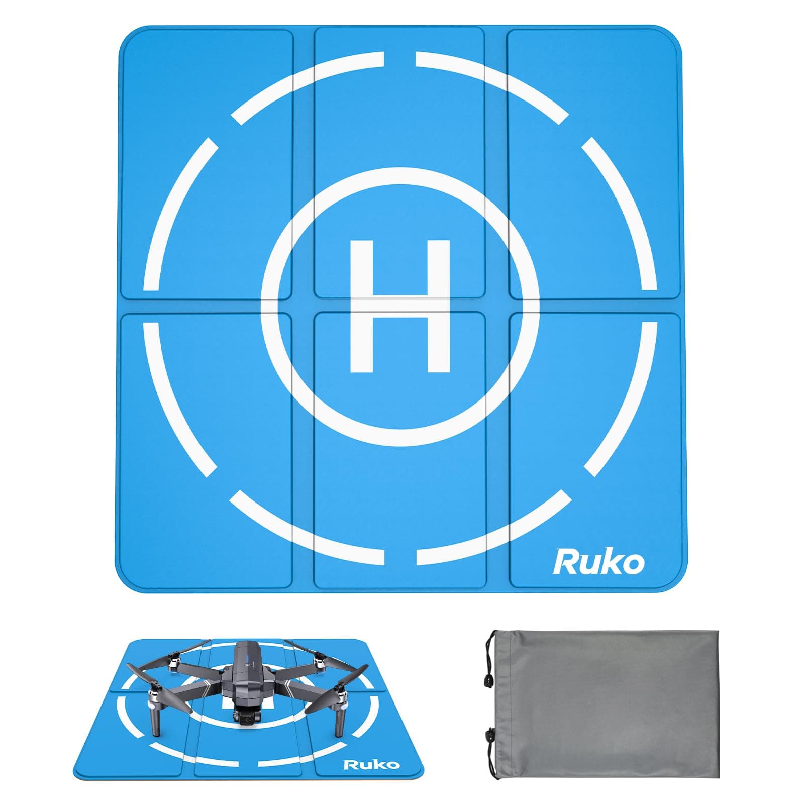 Ruko H002 Drone Landing Pad Weighted, 16.85 inch Practical Size Waterproof Double Sided, Fast-Foldable Portable Helipad for U11MINI 4K/F11PRO 2/F11GIM2/U11S, Bright Color, Drone Accessories (with Carrying Bag)