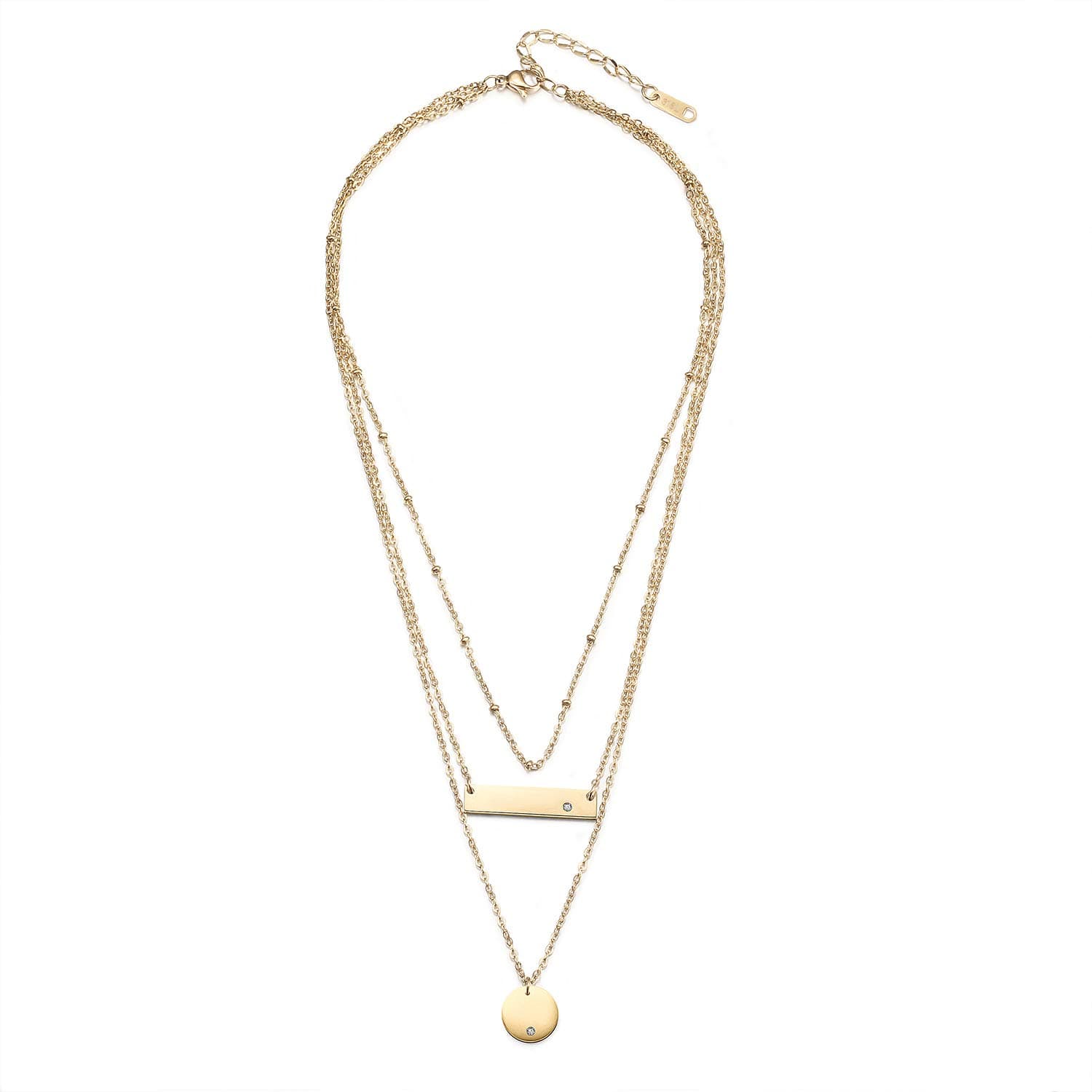 WISTIC Gold Bar Necklace for Women Vertical/Horizontal Bar Pendant Necklaces with Adjustable Chain Necklace Adult Jewelry (Bar Disc Layered Necklace)