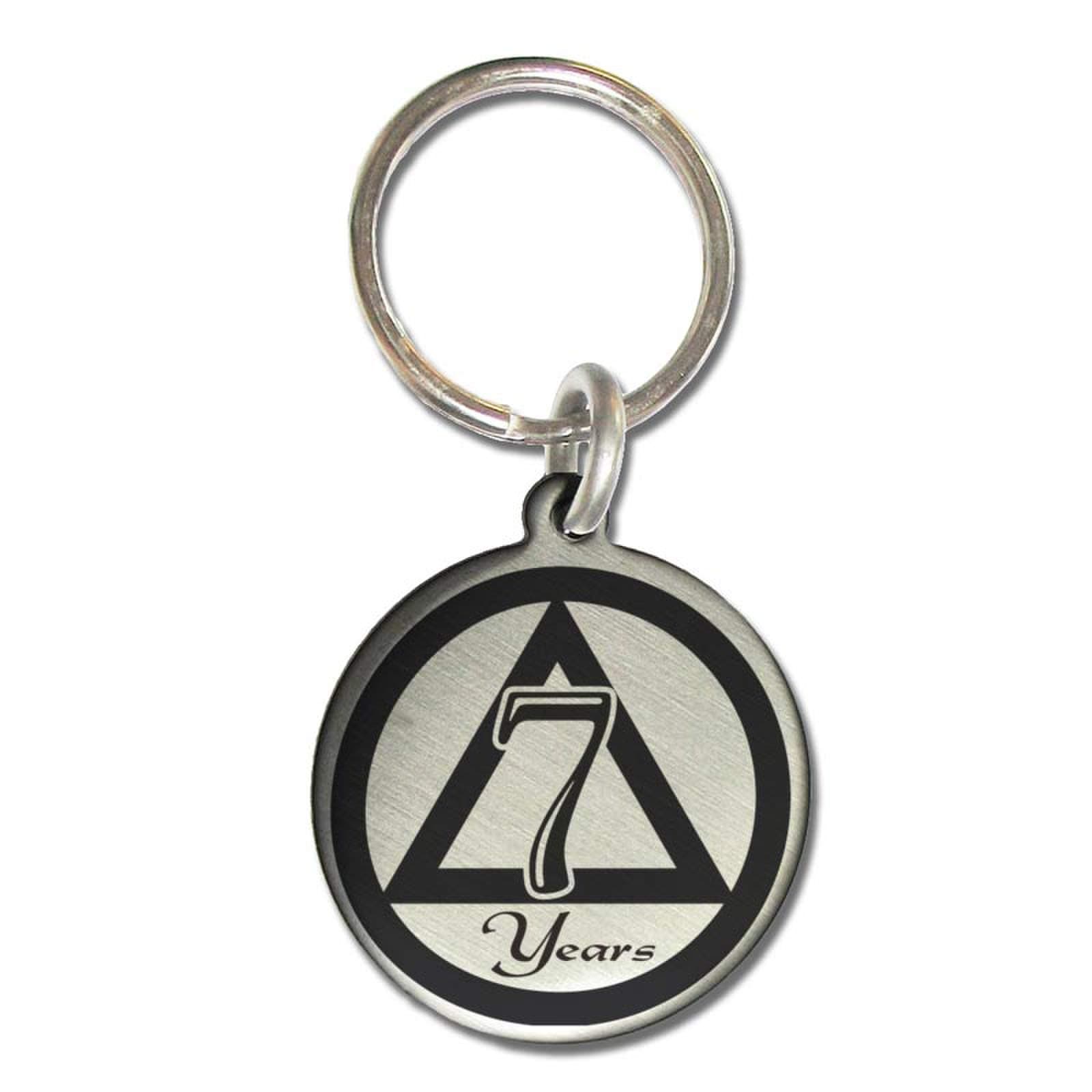 7 Year AA Alcoholics Anonymous Sobriety Anniversary Medallion Keychain for Sober Birthday with Serenity Prayer Silver