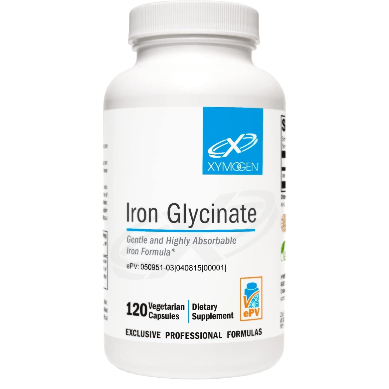 XYMOGEN Iron Glycinate Supplement – Patented Iron BisGlycinate Vitamin - Designed for High Absorption – Supports Hemoglobin & Ferritin Levels – Gentle on Digestion (120 Capsules)