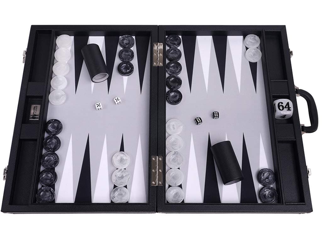 Wycliffe Brothers 21” Tournament Backgammon Set – Black Case with Grey Field - Masters Edition