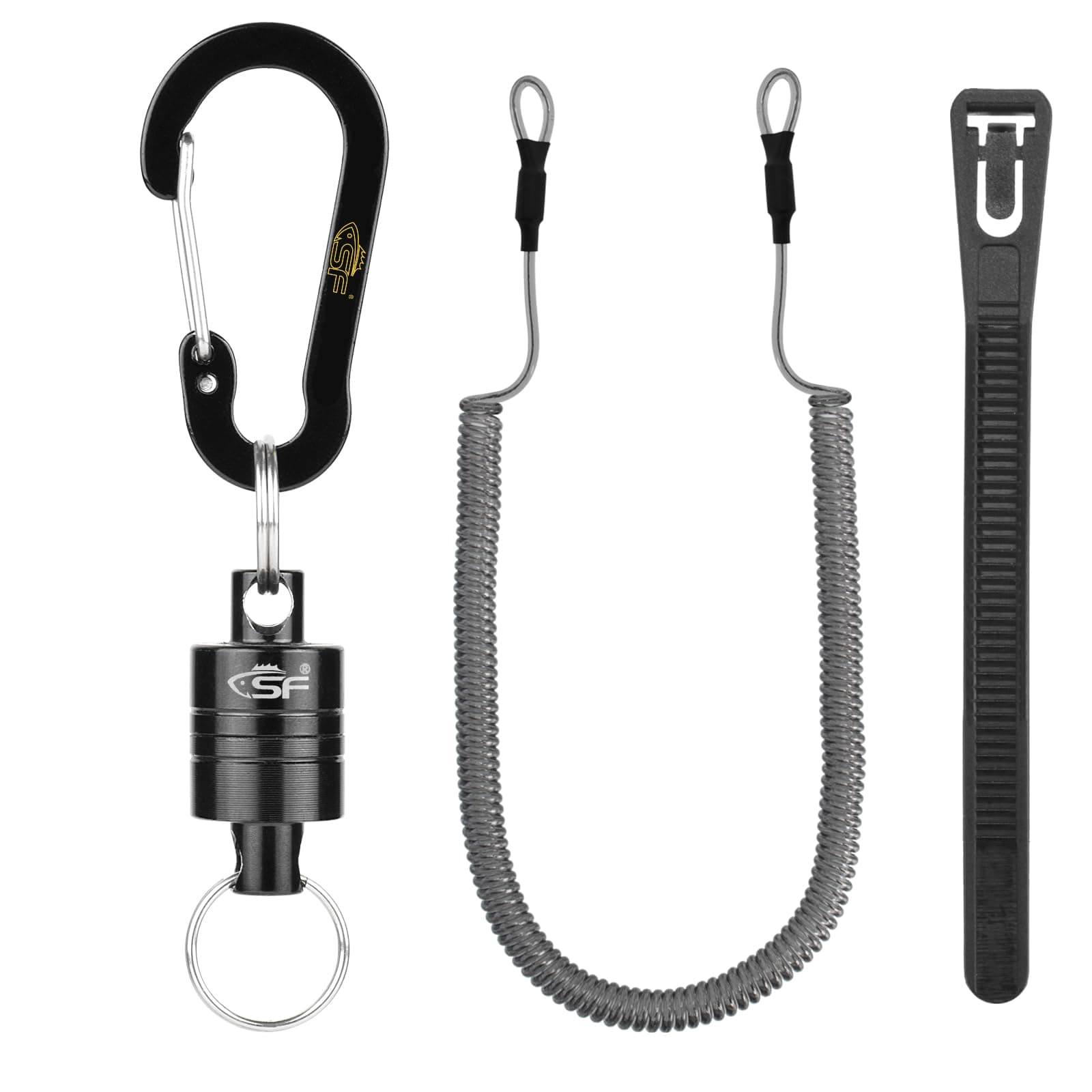 SF Strongest Magnetic Net Release Magnetic Keychain Fly Fishing Net Retractor Magnet Clip Holder Retractor with Retractable Coiled Lanyard Carabiner
