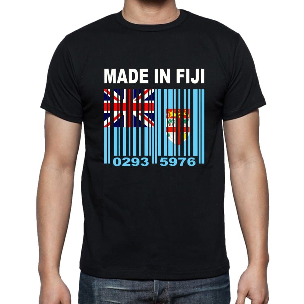 MADE IN FIJI Fijian Islander Barcode Flag Men's Black T-Shirt
