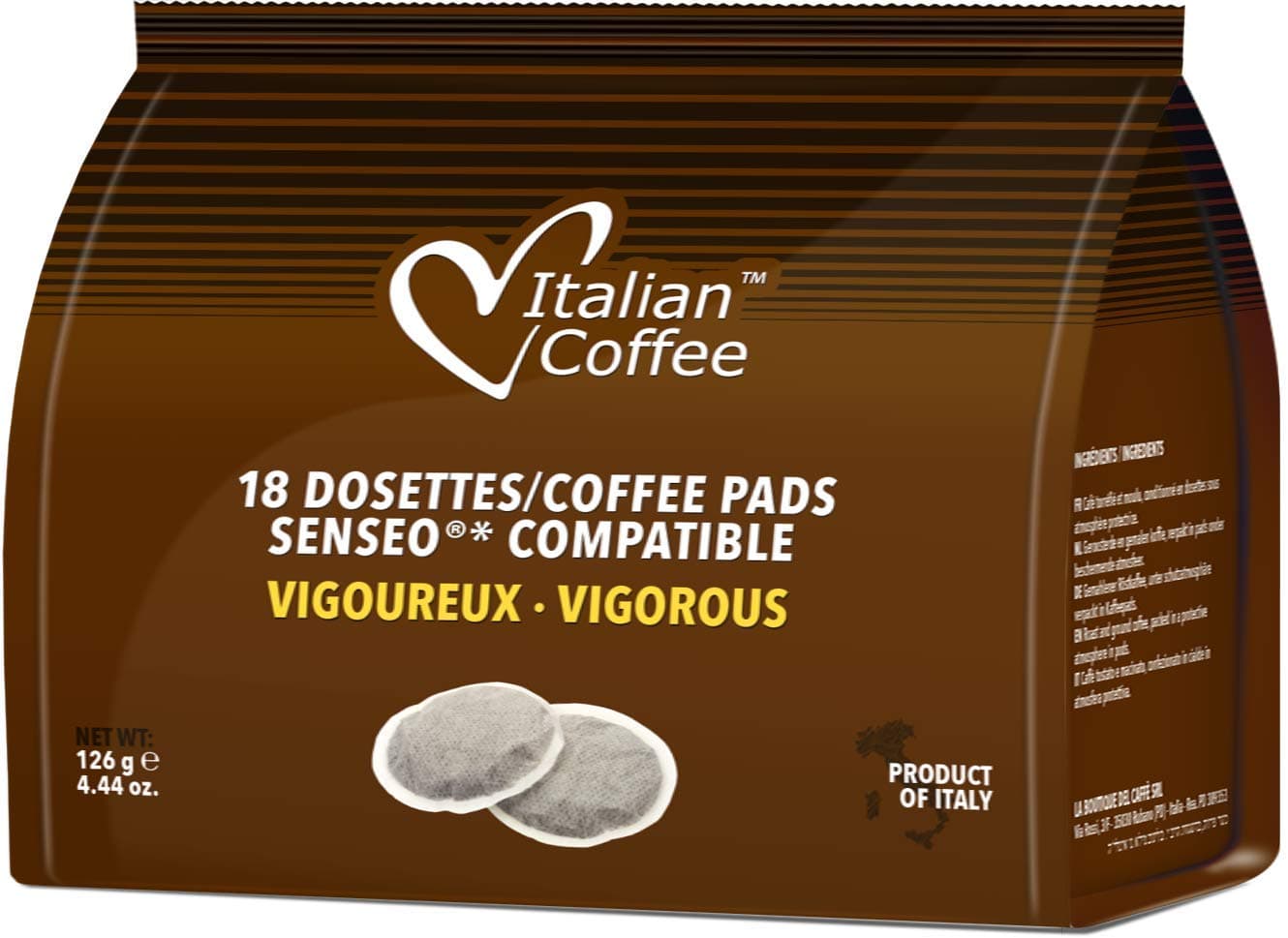 Italian Coffee For Espresso Lovers Italian Coffee pads compatible with Senseo (Vigorous, 54 pads)