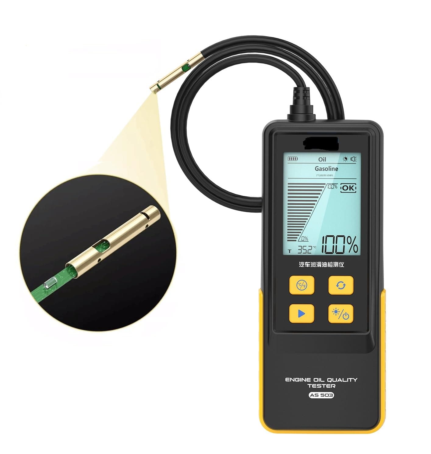 QPKING Engine Oil Quality Tester AS503 Engine Oil Tester for Gasoline Diesel Vehicles with 2.8-inch Backlit Screen