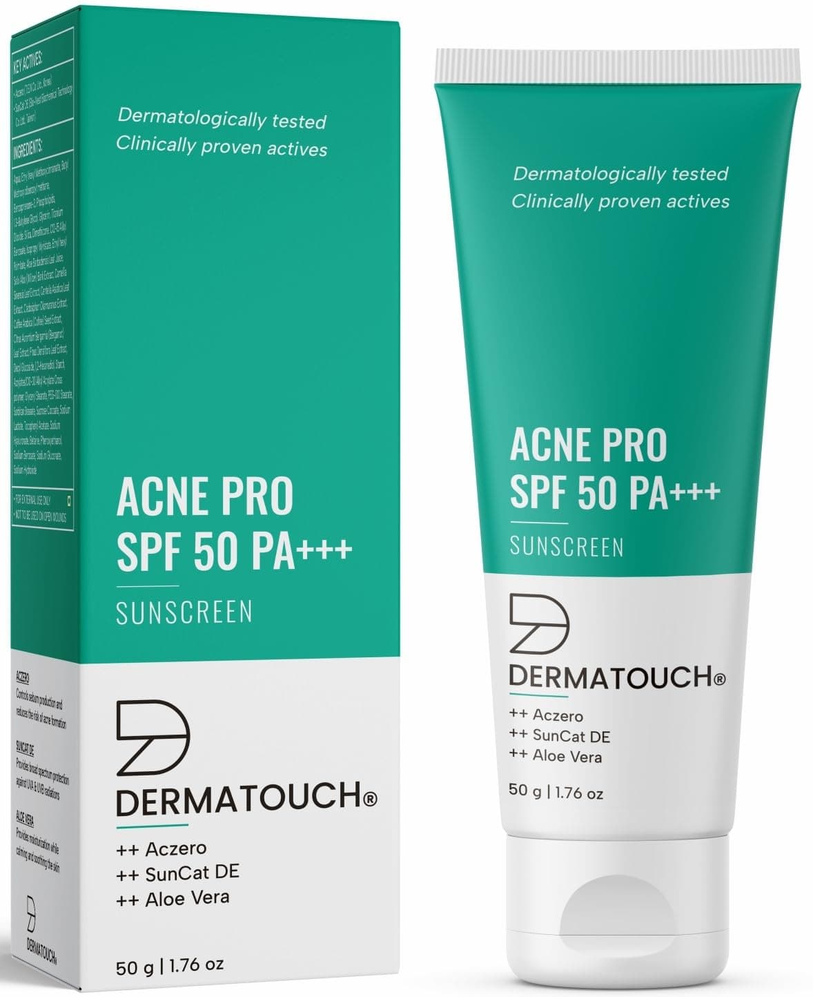 DERMATOUCH Acne Pro SPF 50 PA+++ Sunscreen | Non-acnegenic | UVA-UVB Protection | Zero White Cast | Unisex | 50gm