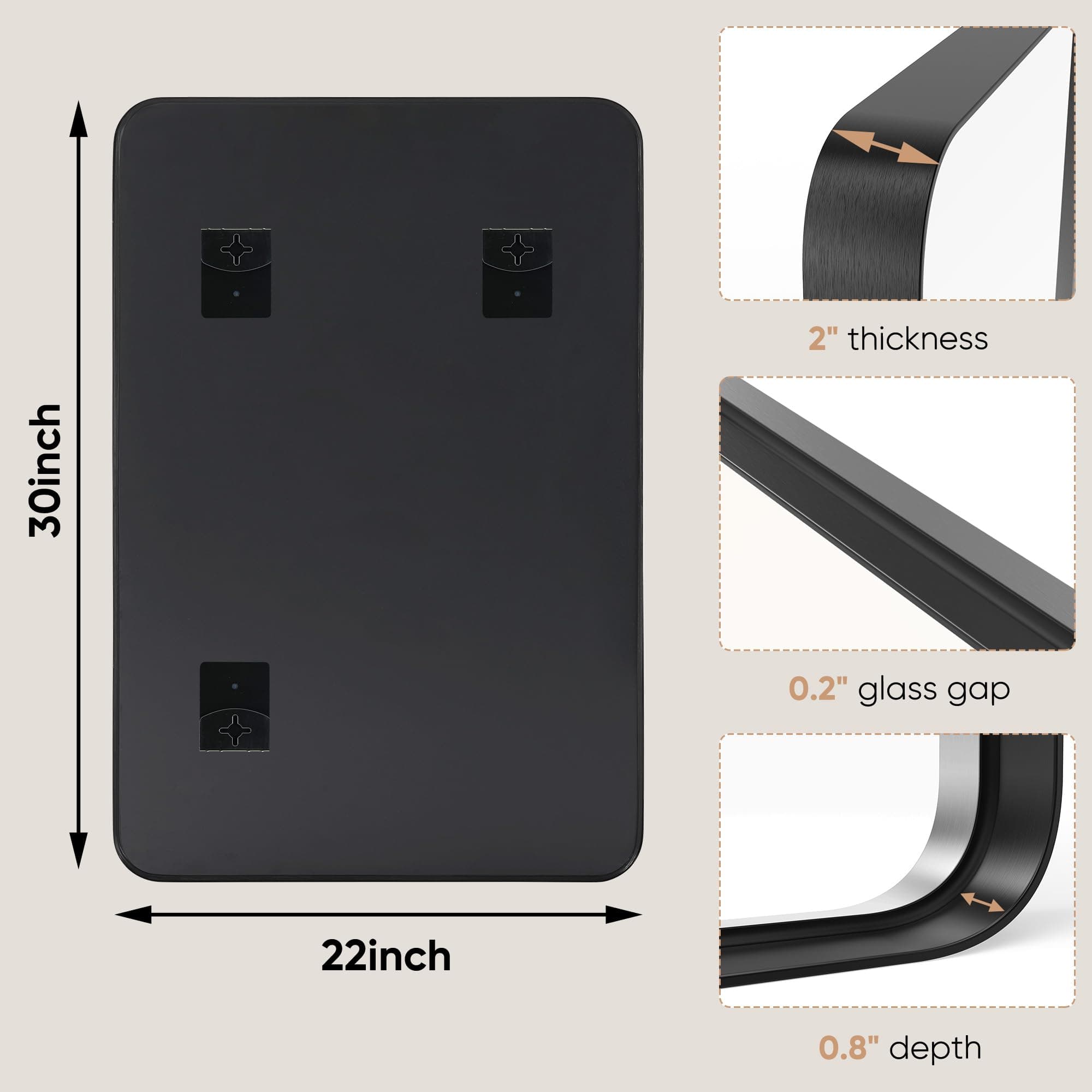 DUMOS Black Metal Framed Vanity Rounded Rectangle Bathroom Mirrors for Over Sink Wall, 30x22 Inch Matte Large Mirror, Modern Decorative for Restroom, Farmhouse, Horizontally or Vertically Hanging