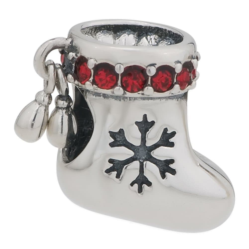 925 Sterling Silver Red Crystal Chrismas Stocking Beads Fit Pandora Charms
