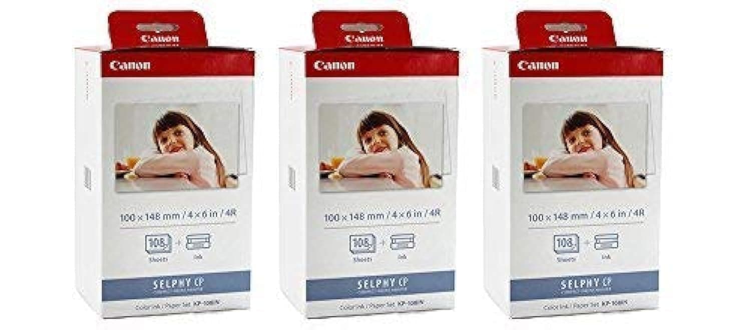 Canon KP-108IN Color AHPJNL Ink and 4x6 Paper Set, 108 Count (Pack of 3)