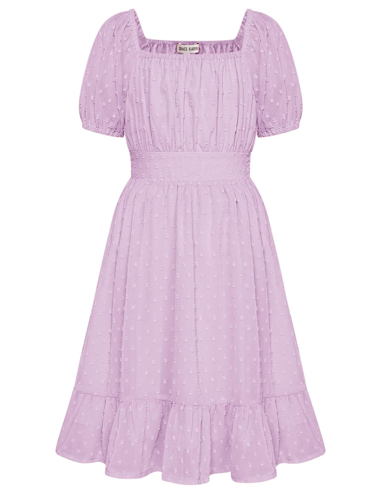 GRACE KARINGirls Ruffle Tiered Dress Long Sleeve Swiss Dot Flowy A-Line Dress 6-12Y