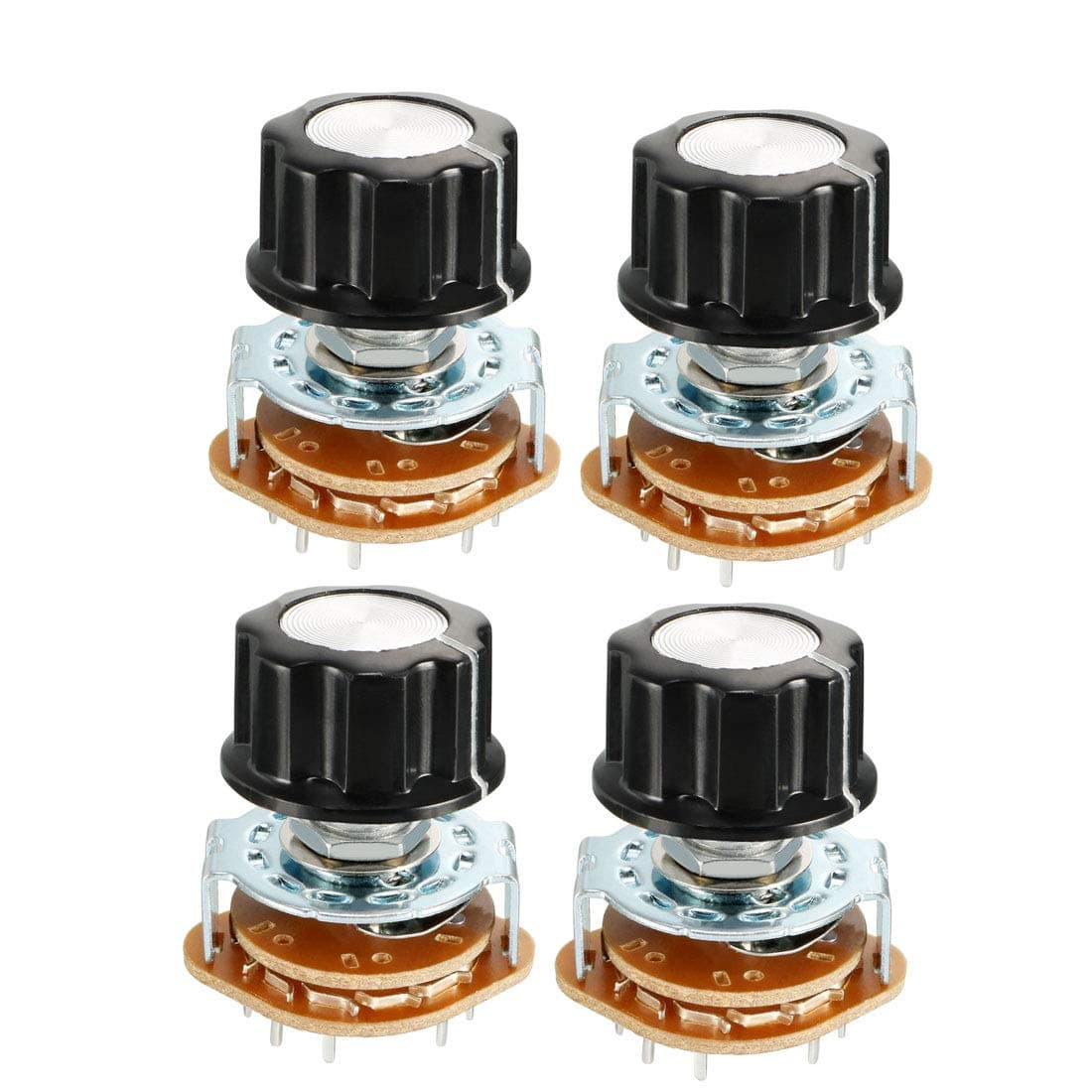 uxcell 2P6T 2 Pole 6 Throw 1Deck Band Channel Rotary Switch Selector with Plastic Knob 4Pcs