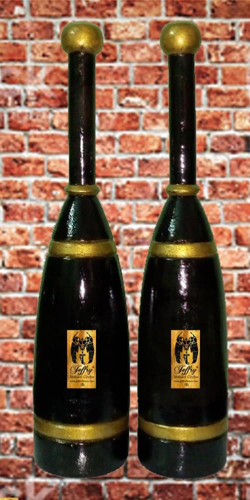 Jeffry: Indian Clubs - Tapered Style 3lb Pair - Walnut and Gold Finish