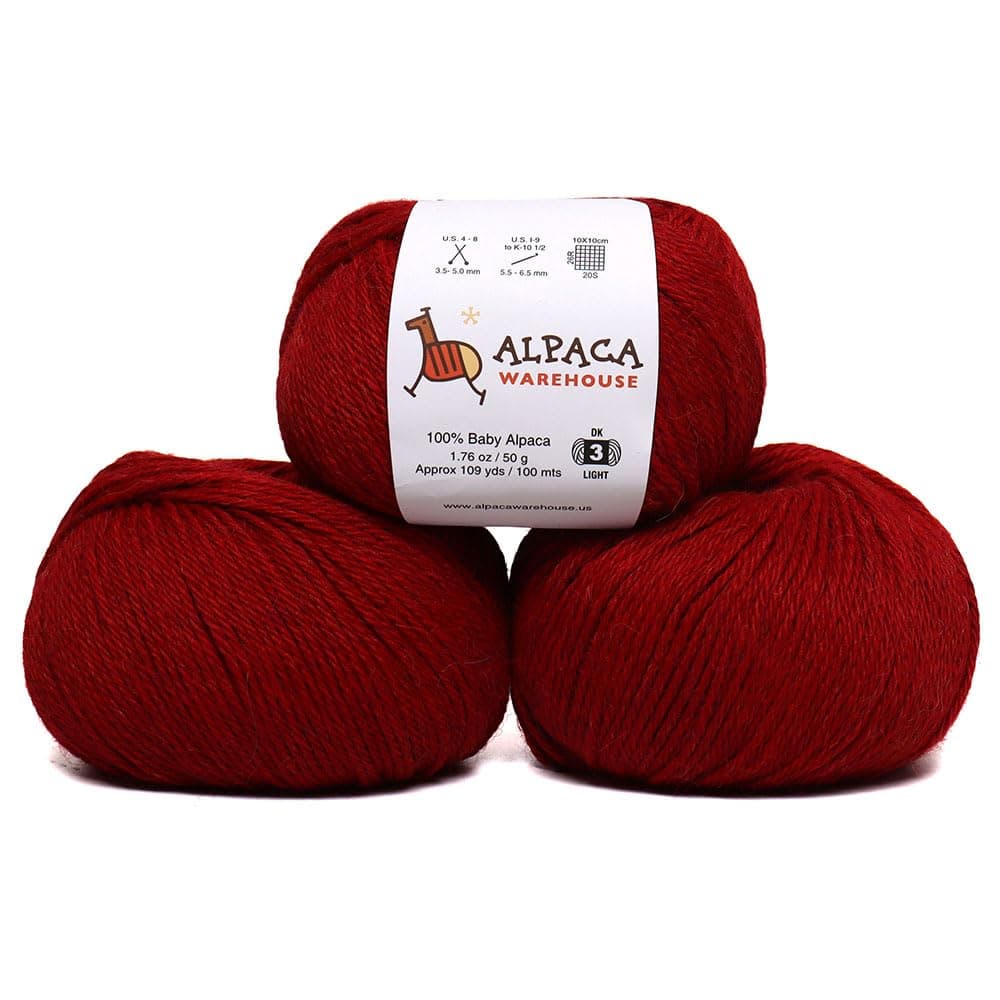 100% Baby Alpaca Yarn Wool Set of 3 Skeins (150 Grams) DK Weight - Made in Peru - Heavenly Soft and Perfect for Knitting and Crocheting (Red, DK)