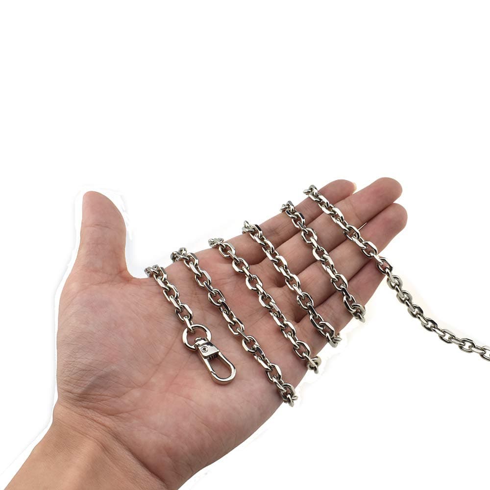 HAHIYO Mini Pochette Purse Chain Strap Thin Wide 6mm for LV Length 47.2 inches Thick 2mm Shiny Silver for Shoulder Cross Body Sling Handbag Wallet Clutch Comfortable Flat Metal Strap 1 Pack