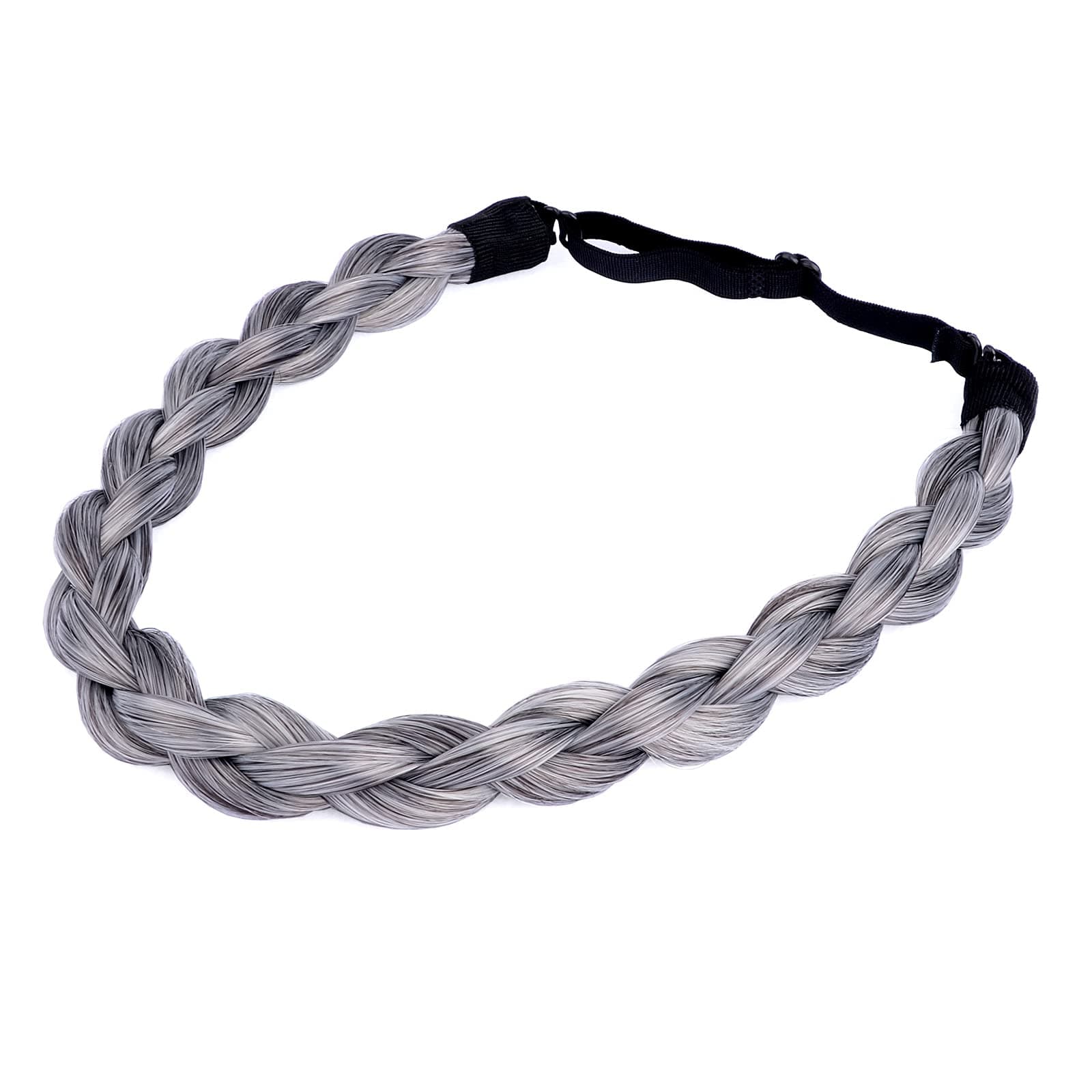 DIGUANChubby Narrow Synthetic Hair Braided Headband Classic Chunky Plaited Braids Elastic Stretch Hairpiece Women Girl Beauty accessory Mia, 58g (Dark Gray)