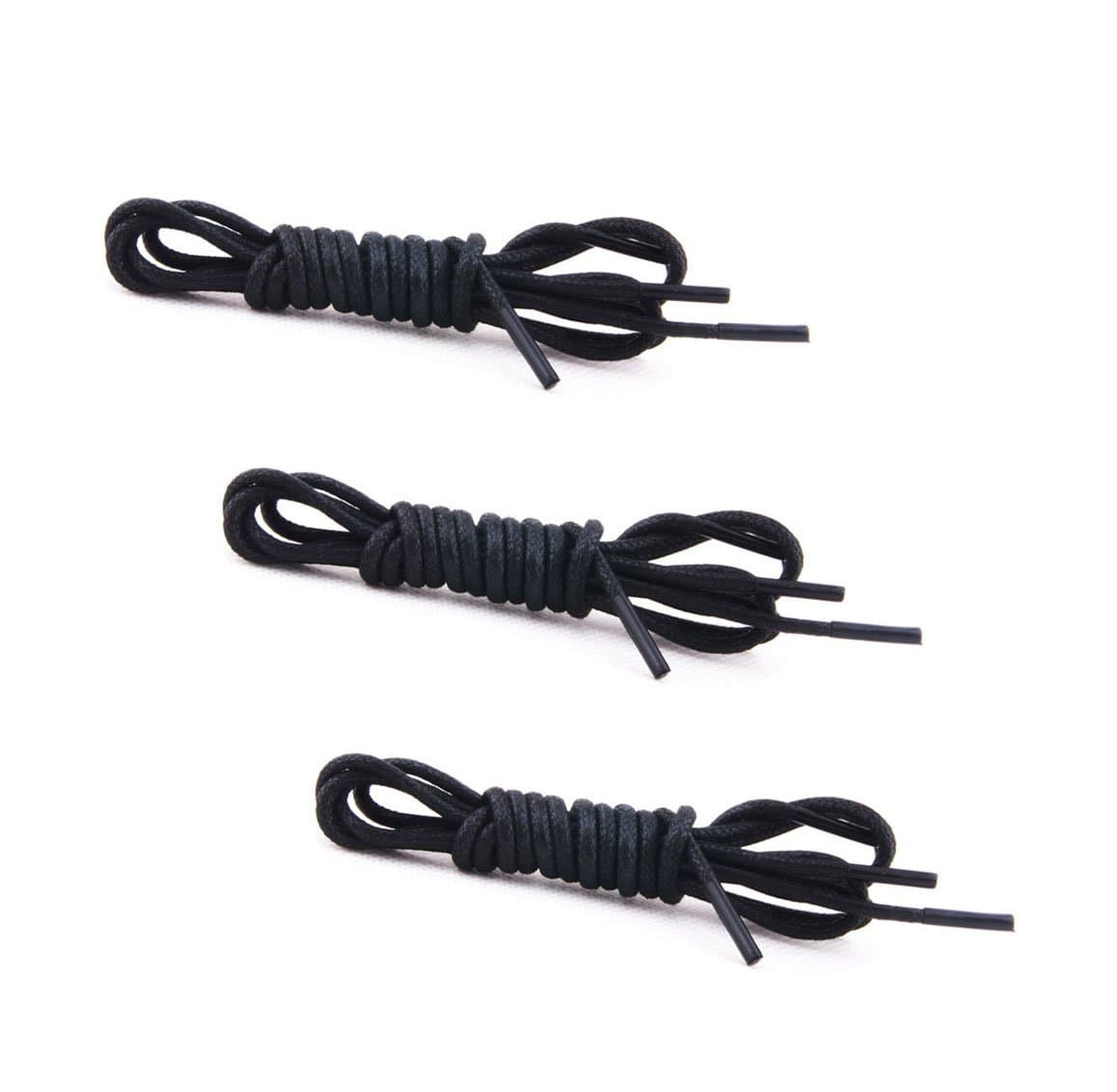 CHRISLZ 3 Pairs Round Waxed Shoelaces, Premium Leather Shoe Laces for Dress Shoes Boots Leather Shoes(140,Black)