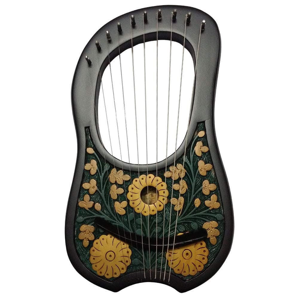 HS Lyre Harp 10 Metal String Instrument Shesham Wood/Lyra Harps/Lyre Harfe/Arpa (BLACK FLOWER DESIGN)