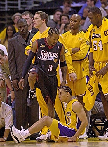 Iverson Stepping Over Tyrron LUE on Canvas (12X14)