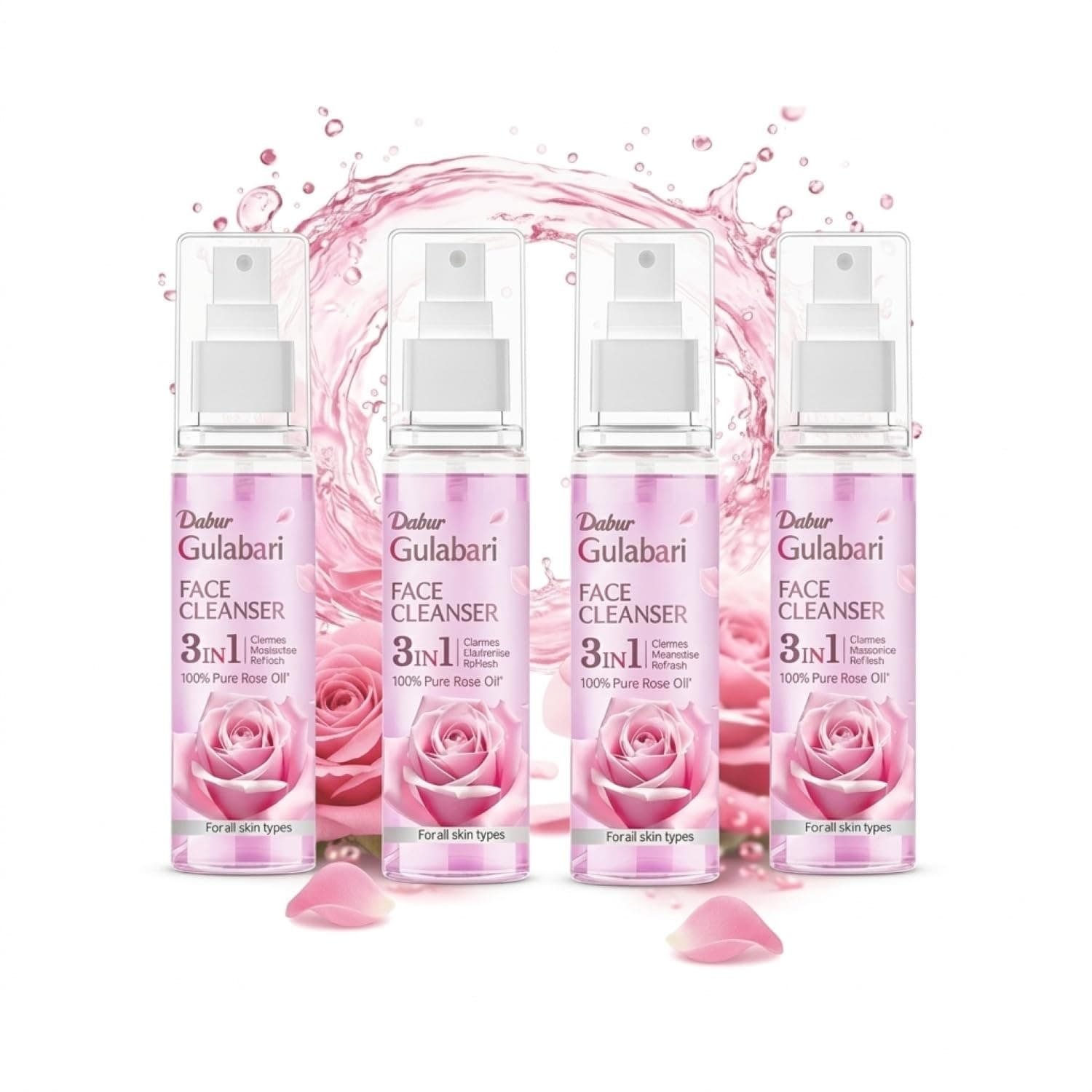 Dabur Gulabari Rose Glow Face Cleanser - 400ml (100ml*4) | Gentle Cleanser for All Skin Types | Cleaner, Balanced & Hydrated Skin