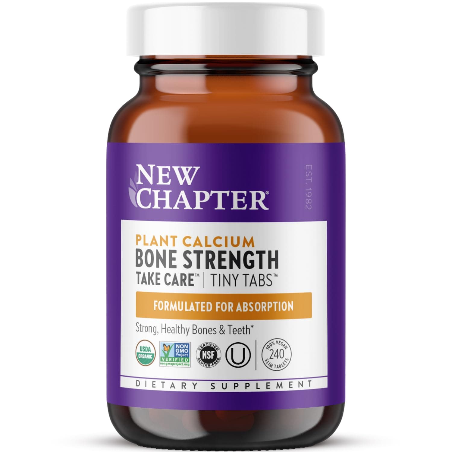 New Chapter Calcium Supplement - Bone Strength Tiny Tabs Plant-Based USDA Organic Calcium with Magnesium, Vitamin D3+K2, for Bone Health & Joint Mobility, Heart Support, 905 mg dose - 240 Tiny Tabs