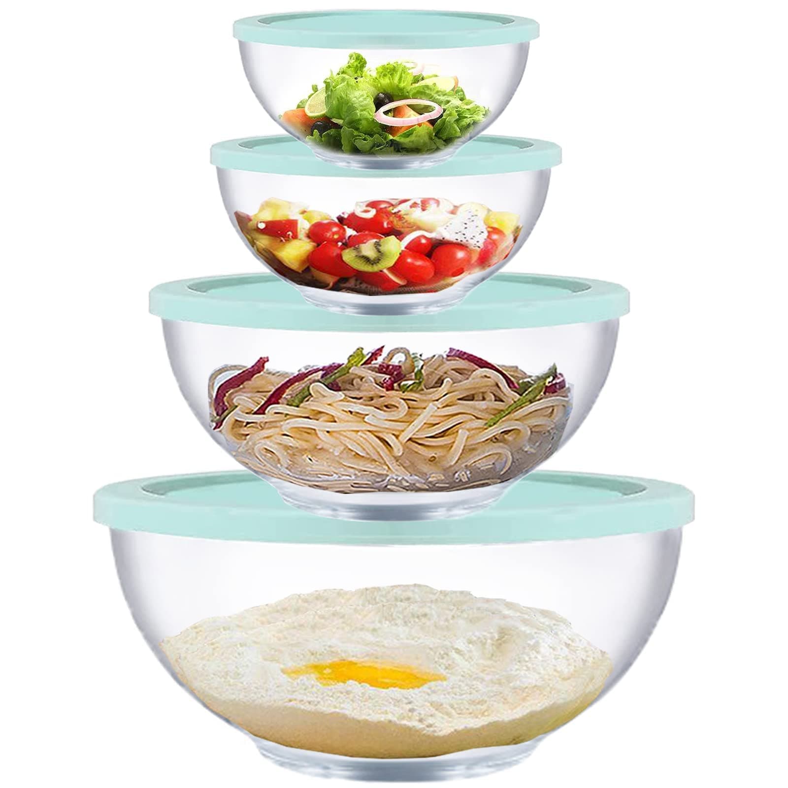 Glass Mixing Bowls with Lids Set, 8 Pieces Glass Salad Bowl Set with Lids(0.5L, 1.0L, 2.0L, 3.5L), High Brosilicate Microwave Bowls for Kitchen Baking, Prepping Serving and Storage