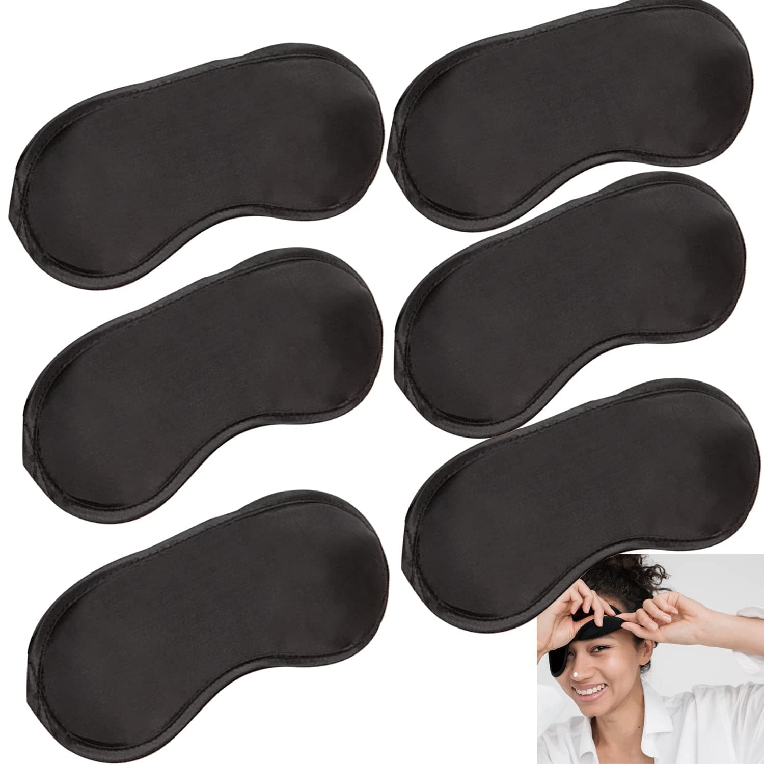 6 Pack Blindfold Eye Mask Cover Sleep Mask for Party Games Travel Sleep Team Build Party Supply with Adjustable Strap for Women Men Kids, Black