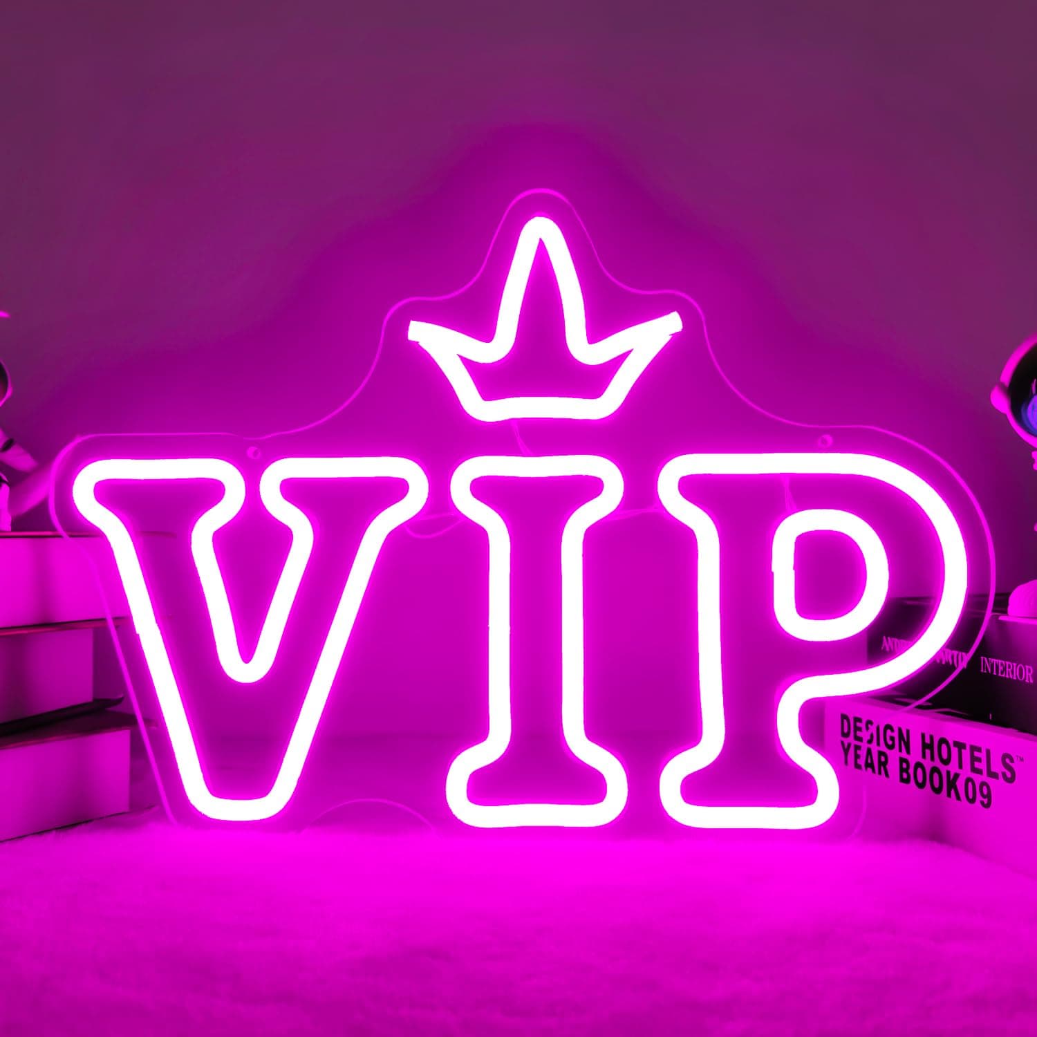 VIP Neon Sign LED Neon Lights Signs for VIP Lounge Wall Decor Dimmable Ligth up Signs for Bar Club Hotel Restaurant Wedding Party Neon Wall Signs Decoration(Pink)