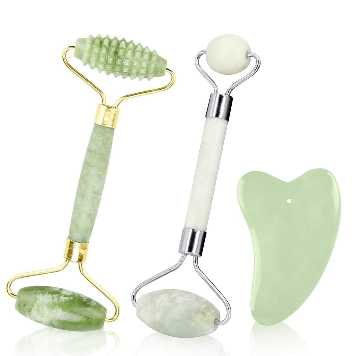 2 Pack Jade Face Roller Massager, Jade Facial Roller Skin Roller for Face, Anti Aging Neck Roller Facial Therapy, Natural Stone Roller - Anti Wrinkle and Skin Rejuvenate Beauty Tool for Face Eye Neck