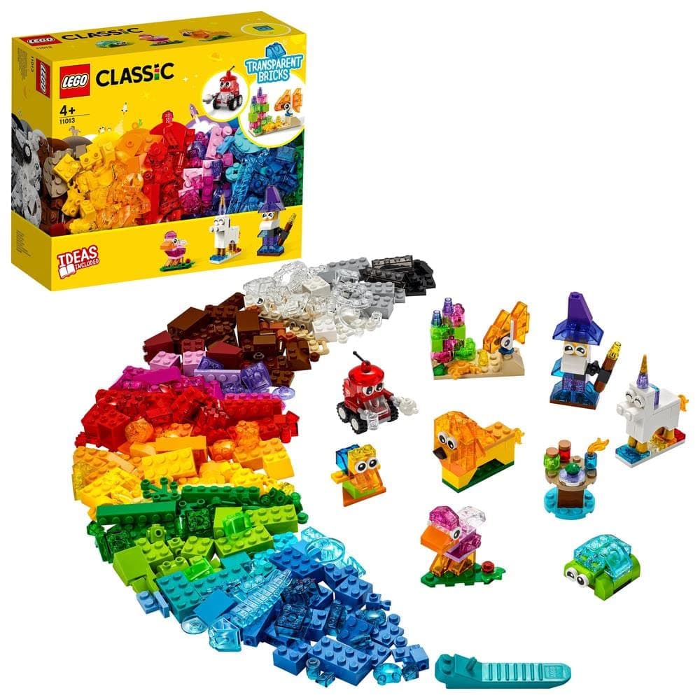 LEGO Classic Creative Transparent Bricks Building Set with Animal Figures including Lion and Turtle Toys, Gifts for 4 Plus Year Old Kids, Girls & Boys 11013