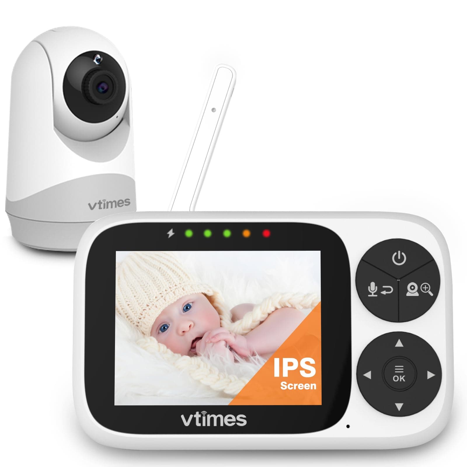 Baby Monitor with Camera and Audio, 3.2 Inch IPS Screen, Video Baby Monitor, No WiFi Night Vision, Portable Baby Camera, VOX Mode, Panoramic Alarm and Range