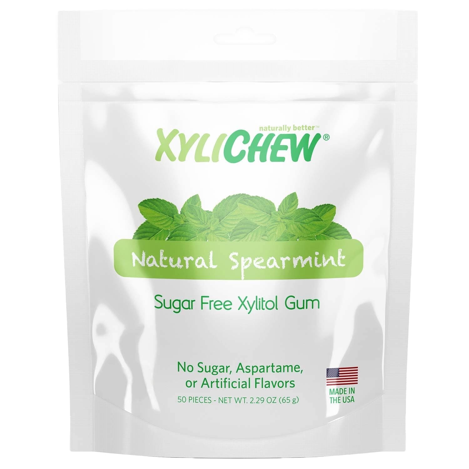 Xylitol Gum - Chewing Gum Sugar Free, Aspartame Free, Gluten Free, Keto - Sugarless, Healthy, Natural Oral Care - Relieves Bad Breath and Dry Mouth - Spearmint, 50 Count
